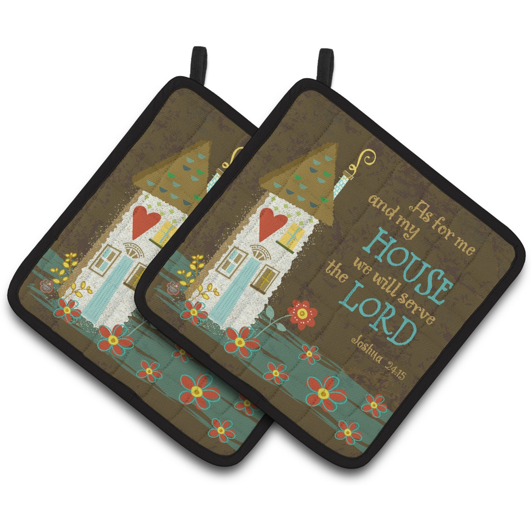 &quotCaroline's Treasures As For Me & My House Pair of Pot Holders VHA3005PTHD, 7.5HX7.5W, Multicolor"