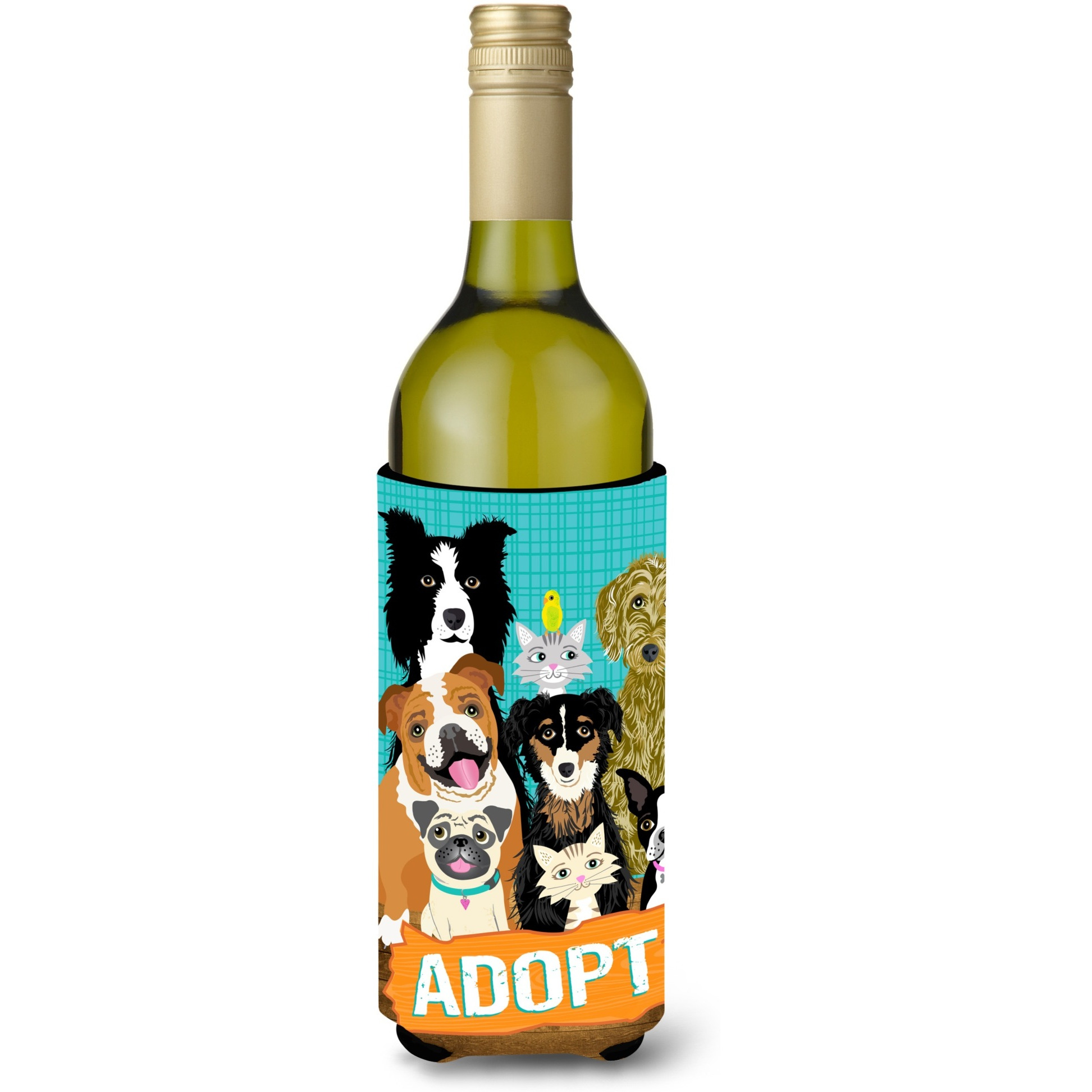 &quotCaroline's Treasures VHA3007LITERK Adopt Pets Adoption Wine Bottle Koozie Hugger, 750ml, Multicolor"