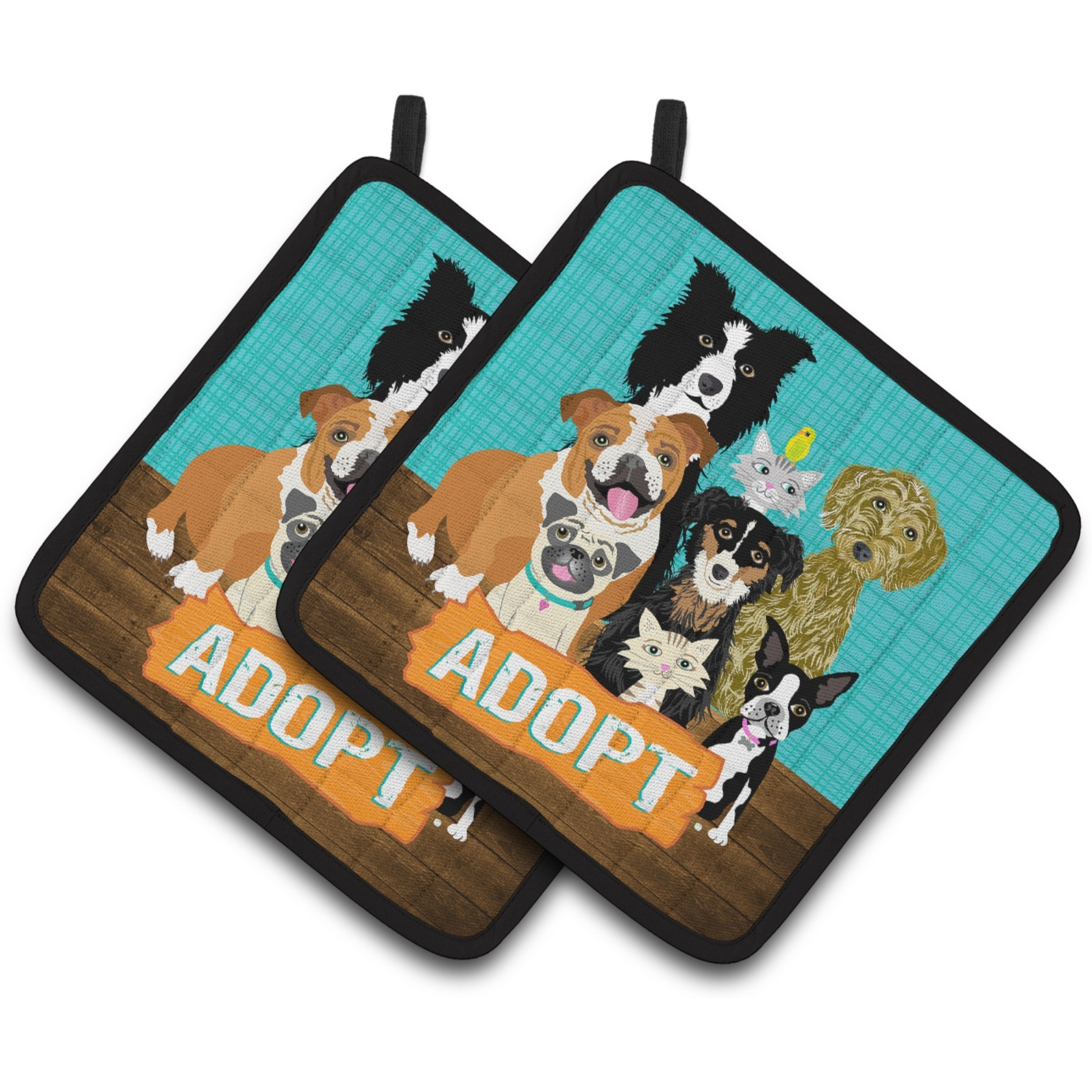 &quotCaroline's Treasures Adopt Pets Adoption Pair of Pot Holders VHA3007PTHD, 7.5HX7.5W, Multicolor"