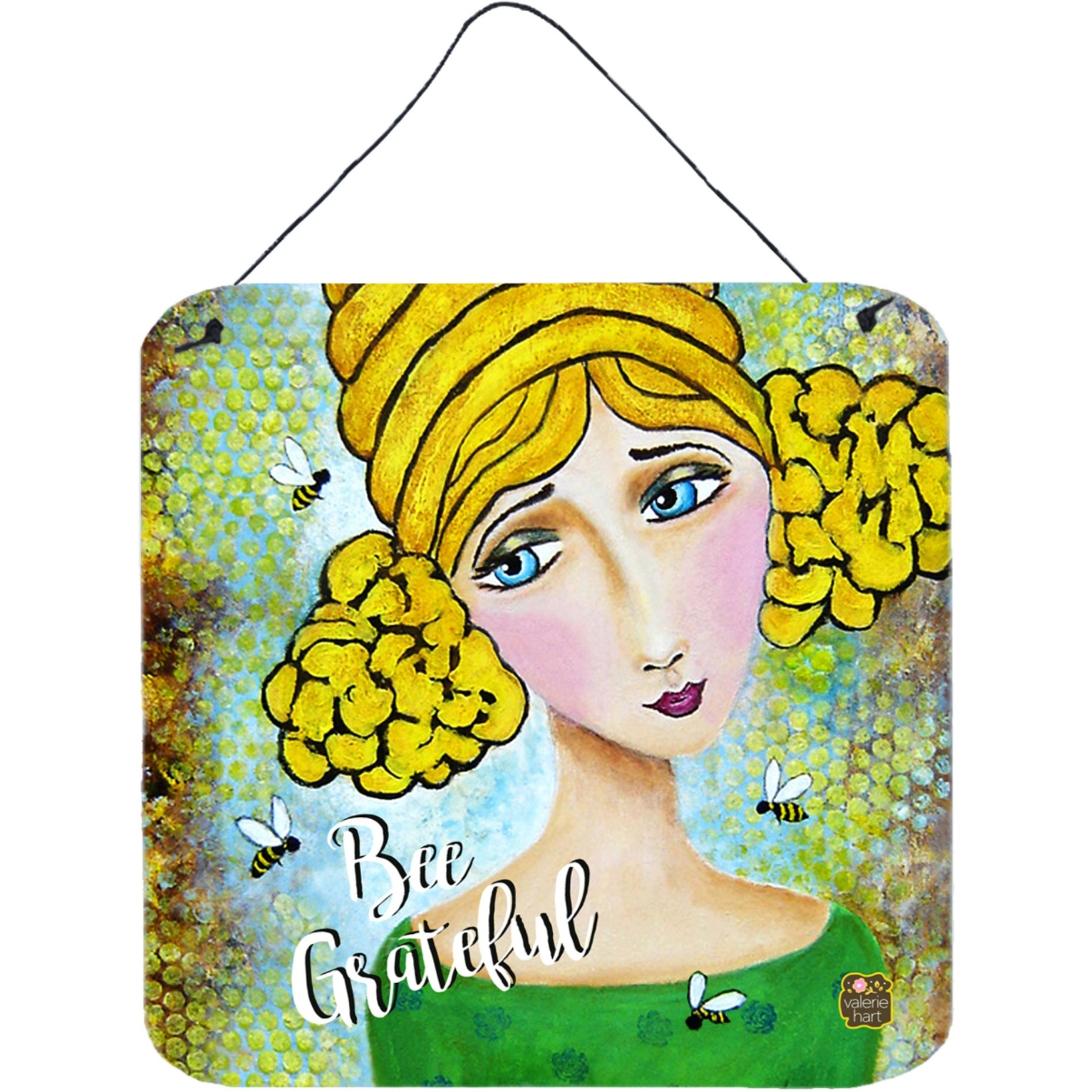 &quotCaroline's Treasures Bee Grateful Girl with Beehive Wall or Door Hanging Prints VHA3008DS66, 6"" x 6"", Multicolor"