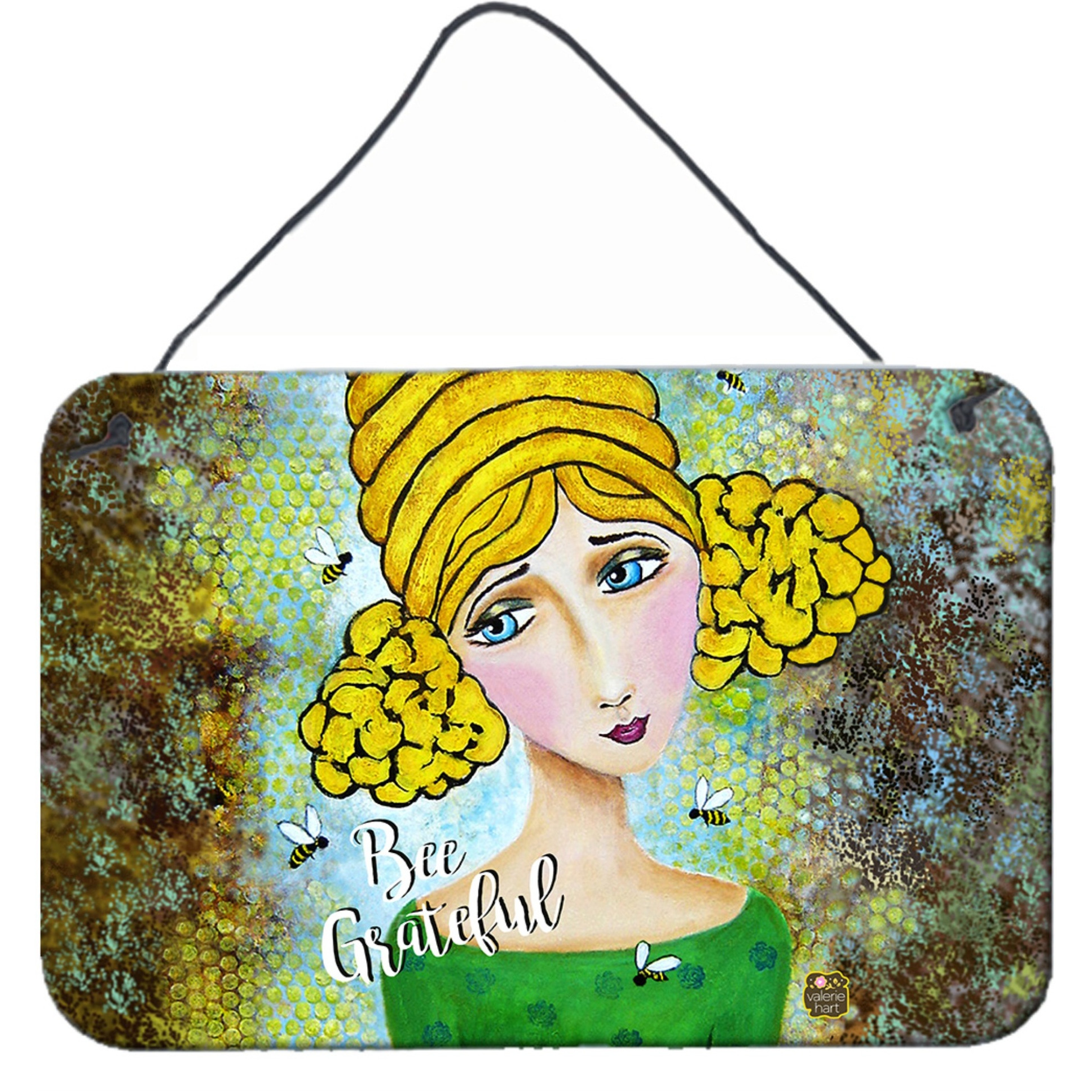 &quotCaroline's Treasures Bee Grateful Girl with Beehive Wall or Door Hanging Prints VHA3008DS812, 8"" x 12"", Multicolor"