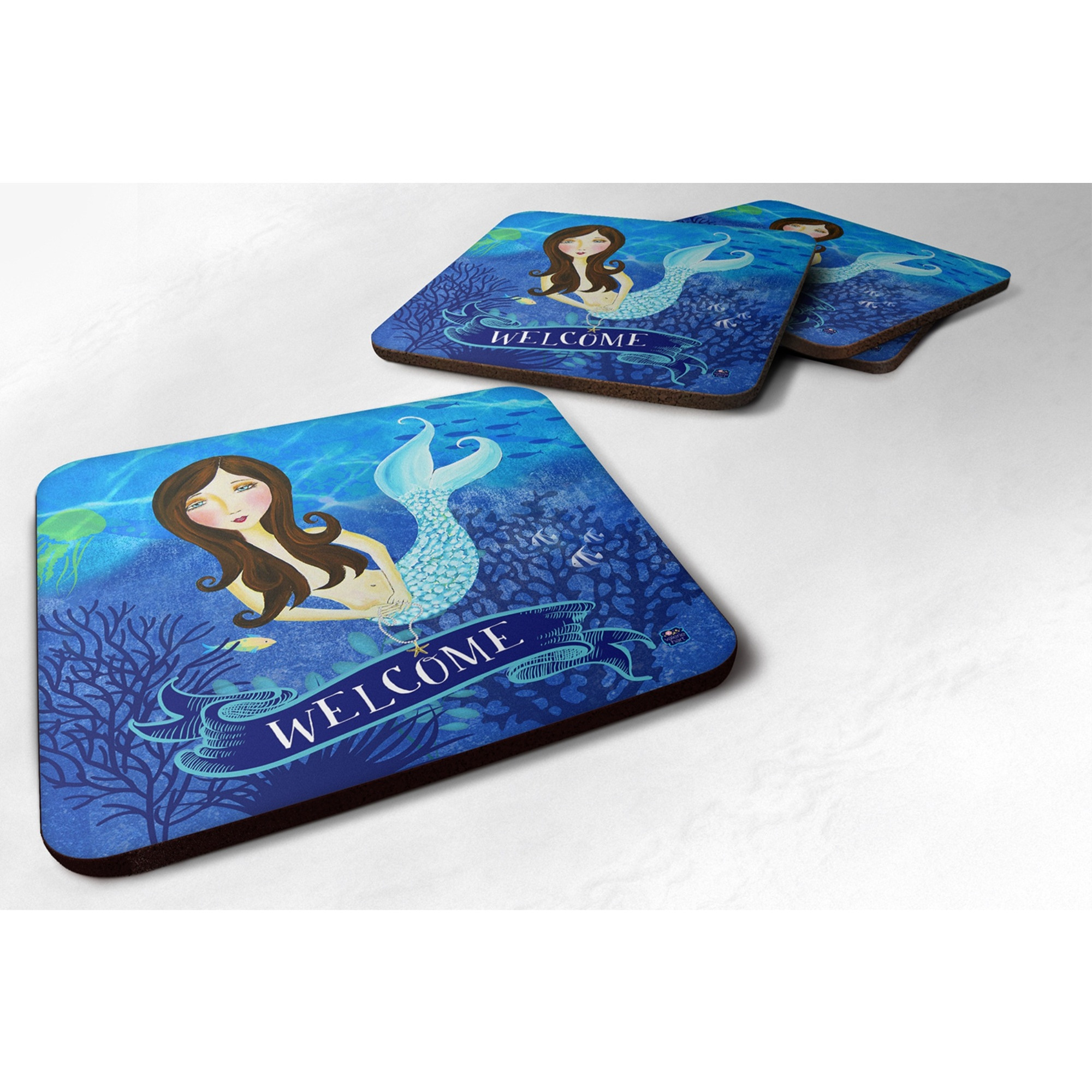 &quotCaroline's Treasures VHA3010FC Welcome Mermaid Foam Coasters (Set of 4), 3.5"", Multicolor"