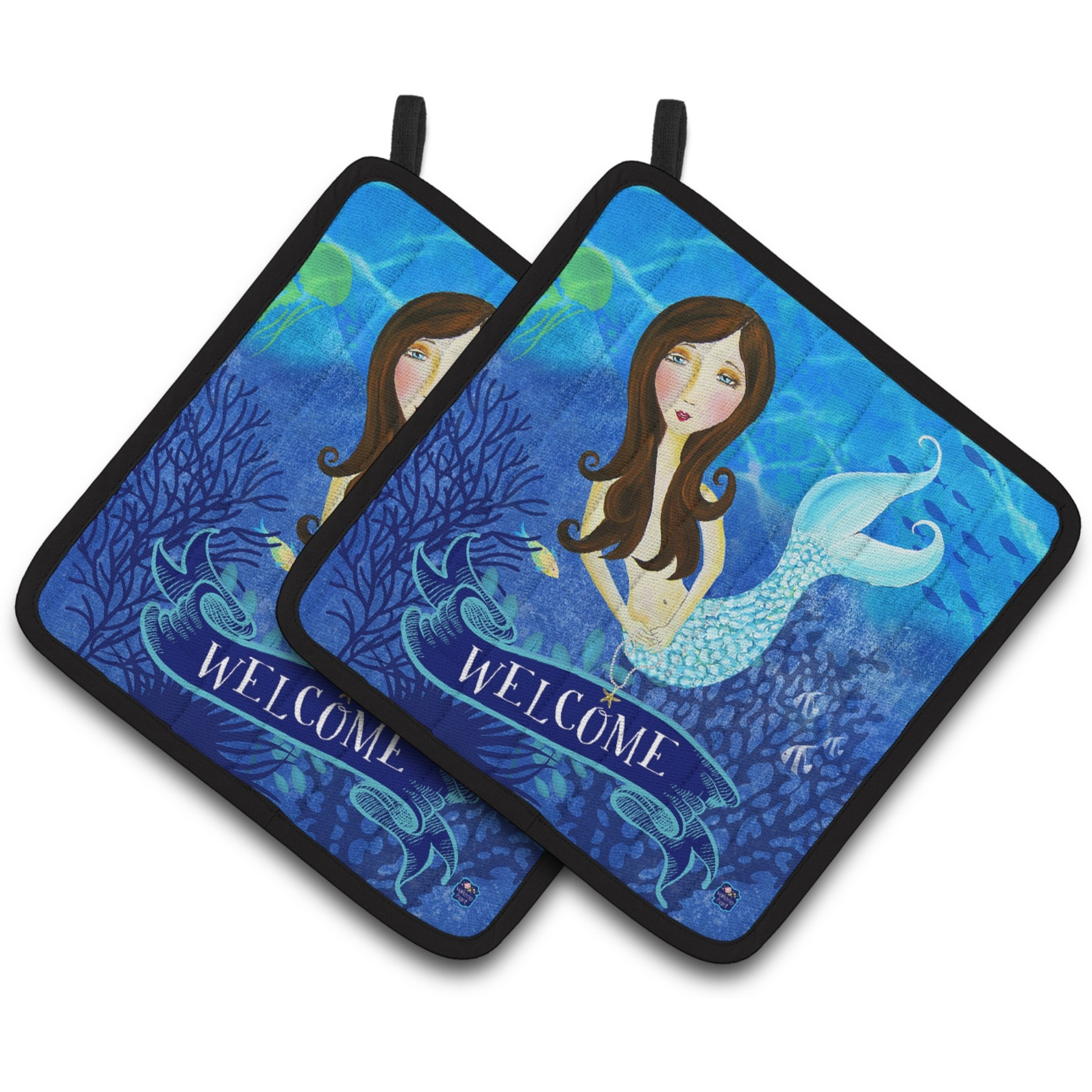 &quotCaroline's Treasures Welcome Mermaid Pair of Pot Holders VHA3010PTHD, 7.5HX7.5W, Multicolor"