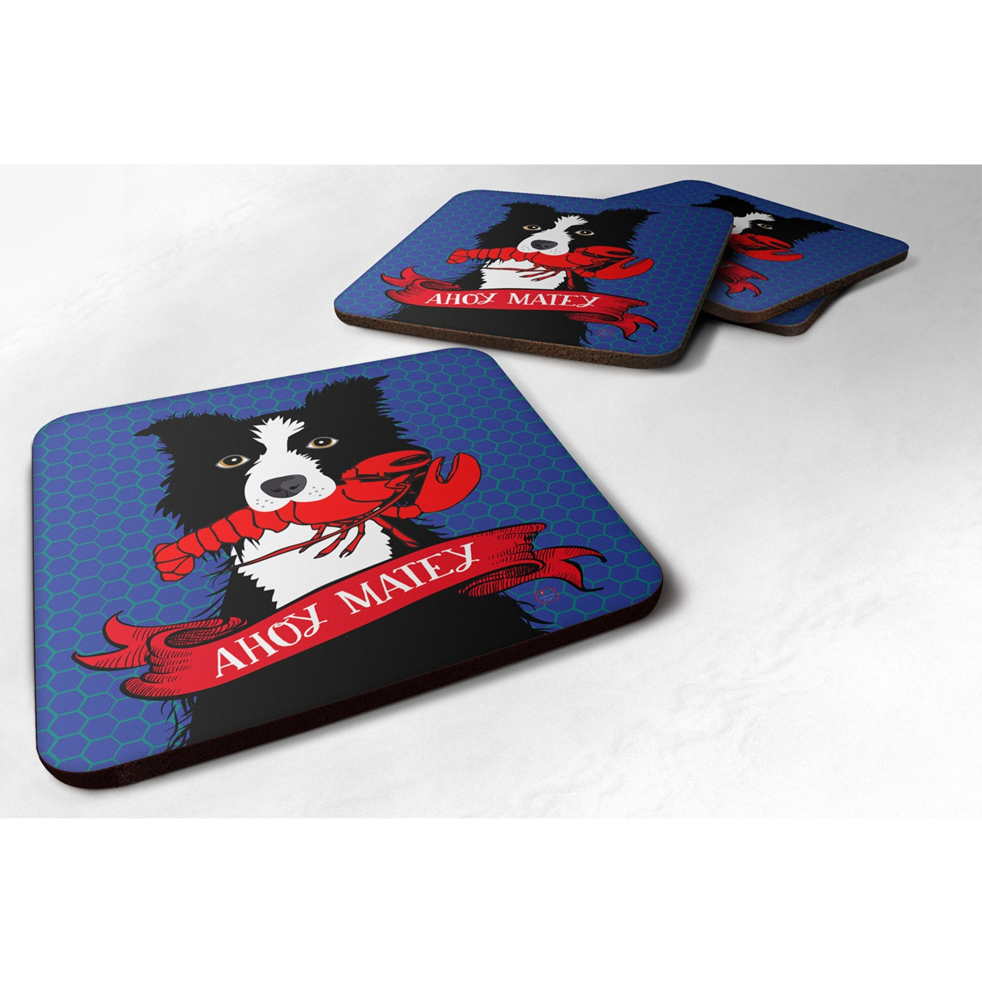 &quotCaroline's Treasures VHA3011FC Ahoy Matey Nautical Border Collie Foam Coasters (Set of 4), 3.5"", Multicolor"