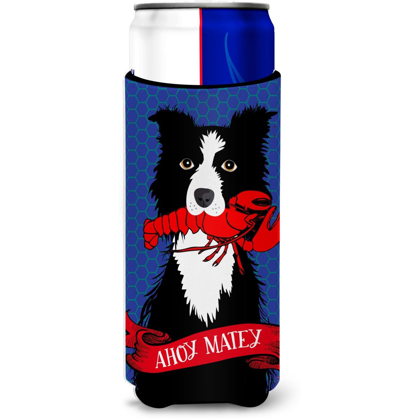 &quotCaroline's Treasures VHA3011MUK Ahoy Matey Nautical Border Collie Michelob Ultra Koozies For Slim Cans, Multicolor"