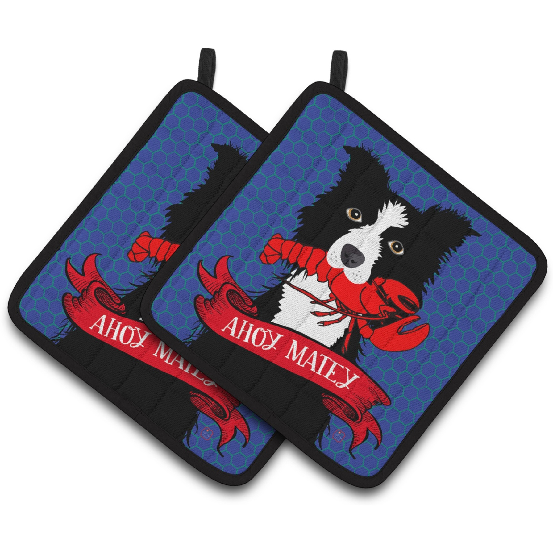 &quotCaroline's Treasures Ahoy Matey Nautical Border Collie Pair of Pot Holders VHA3011PTHD, 7.5HX7.5W, Multicolor"