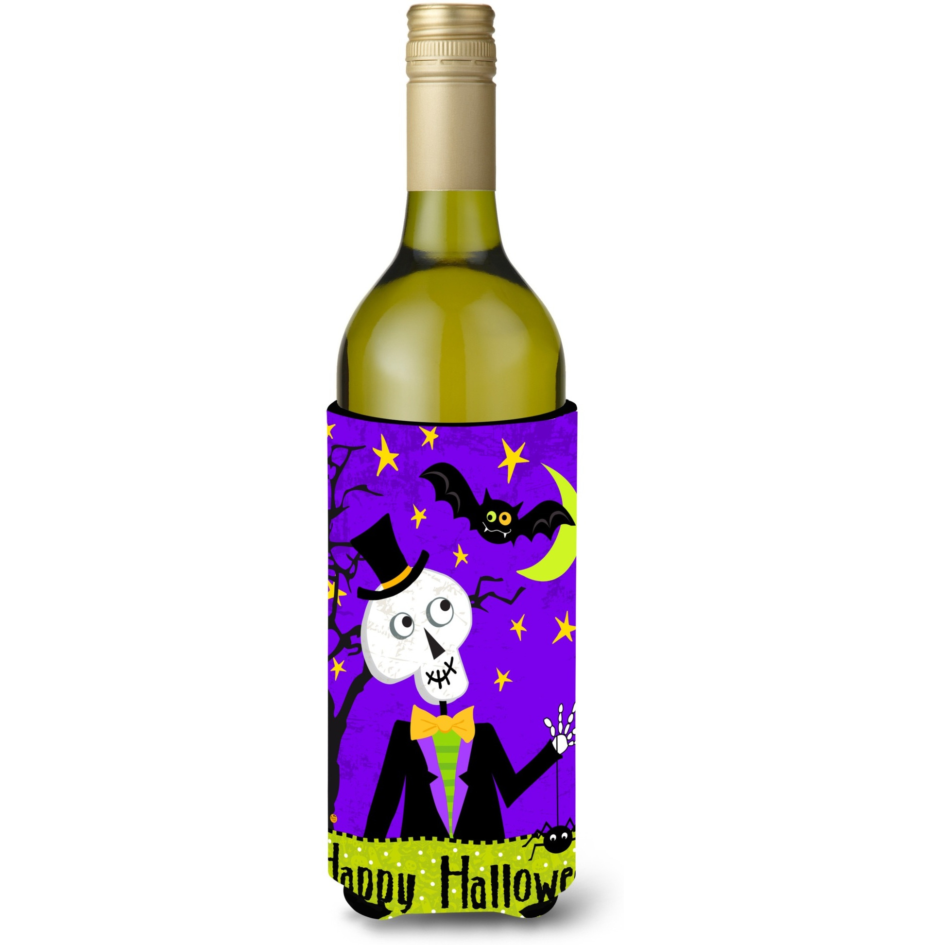 &quotCaroline's Treasures VHA3014LITERK Happy Halloween Skeleton Wine Bottle Koozie Hugger, Multicolor, 750ml"