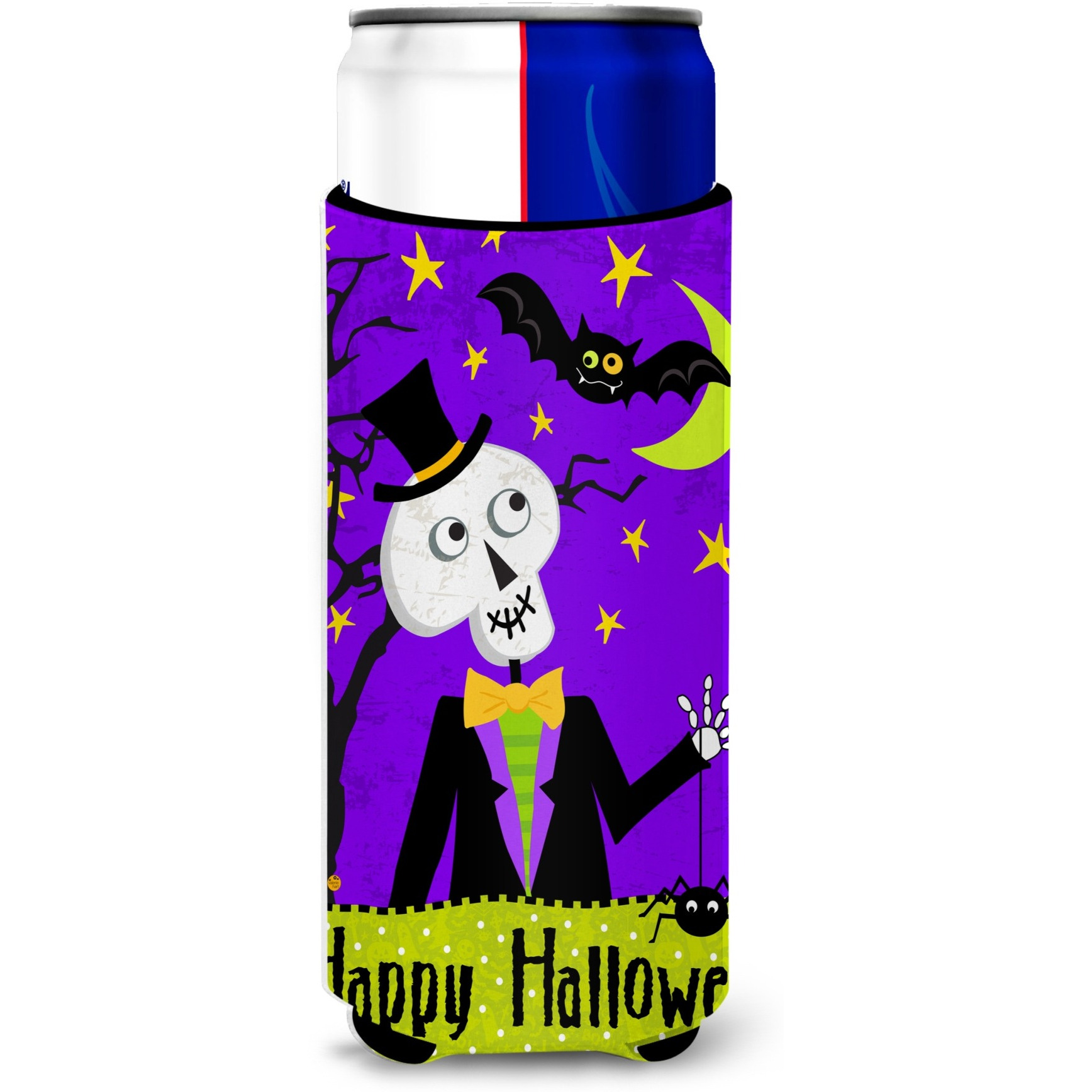 &quotCaroline's Treasures VHA3014MUK Happy Halloween Skeleton Michelob Ultra Beverage Insulator for Slim Cans, Multicolor"