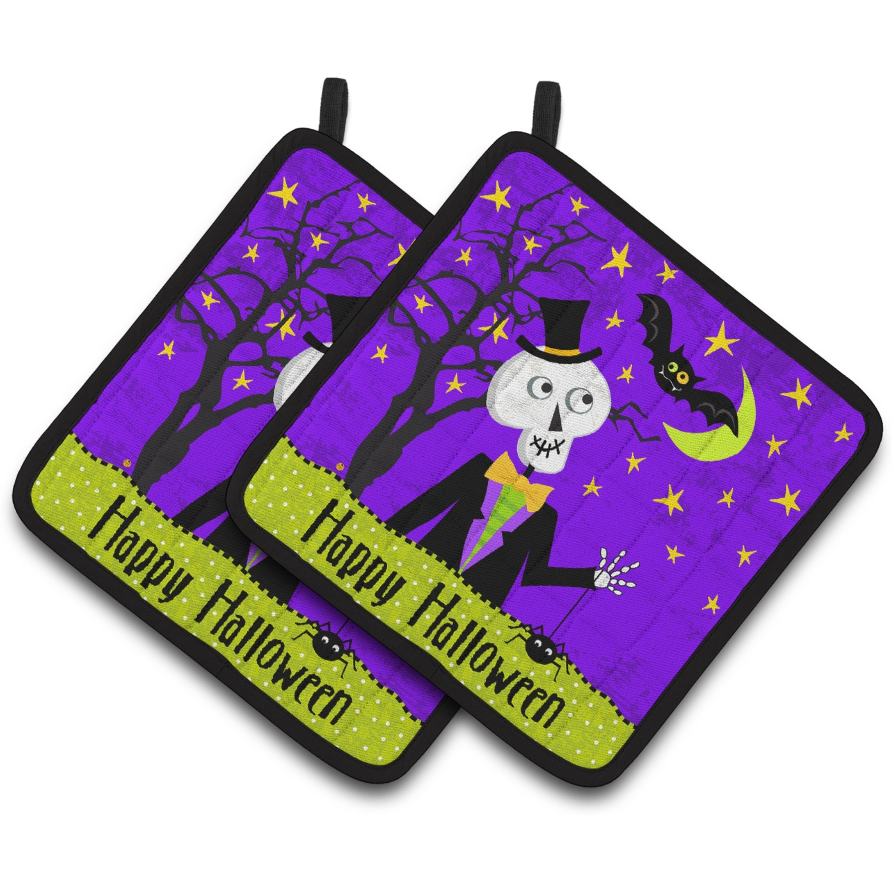&quotCaroline's Treasures Happy Halloween Skeleton Pair of Pot Holders VHA3014PTHD, 7.5HX7.5W, Multicolor"