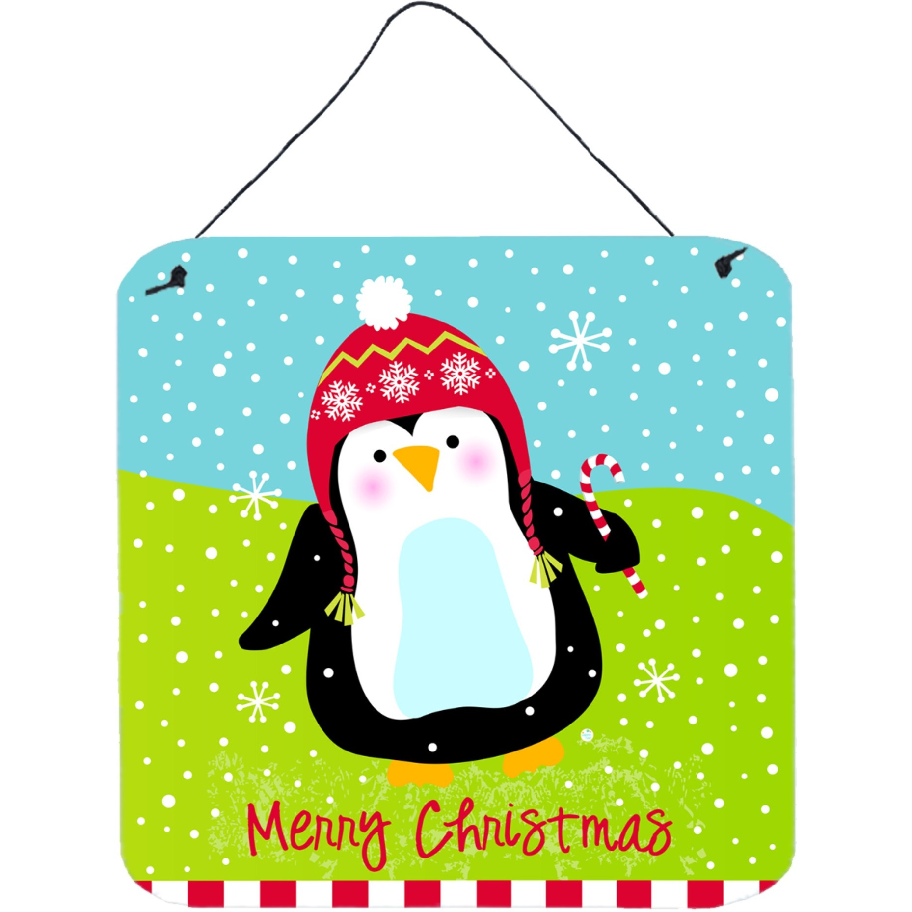 &quotCaroline's Treasures Merry Christmas Happy Penguin Wall or Door Hanging Prints VHA3015DS66, 6"" x 6"", Multicolor"
