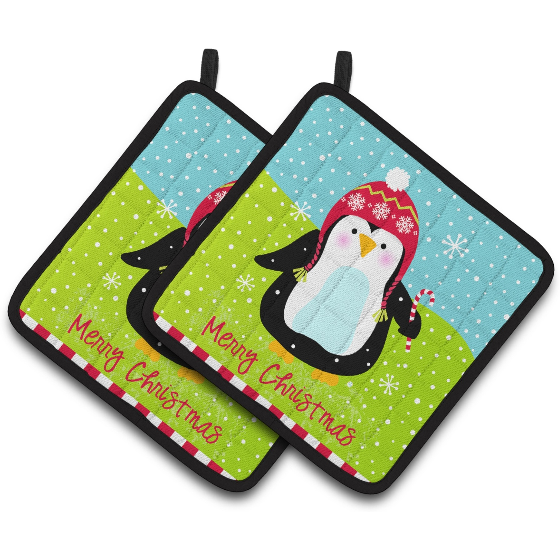 &quotCaroline's Treasures Merry Christmas Happy Penguin Pair of Pot Holders VHA3015PTHD, 7.5HX7.5W, Multicolor"