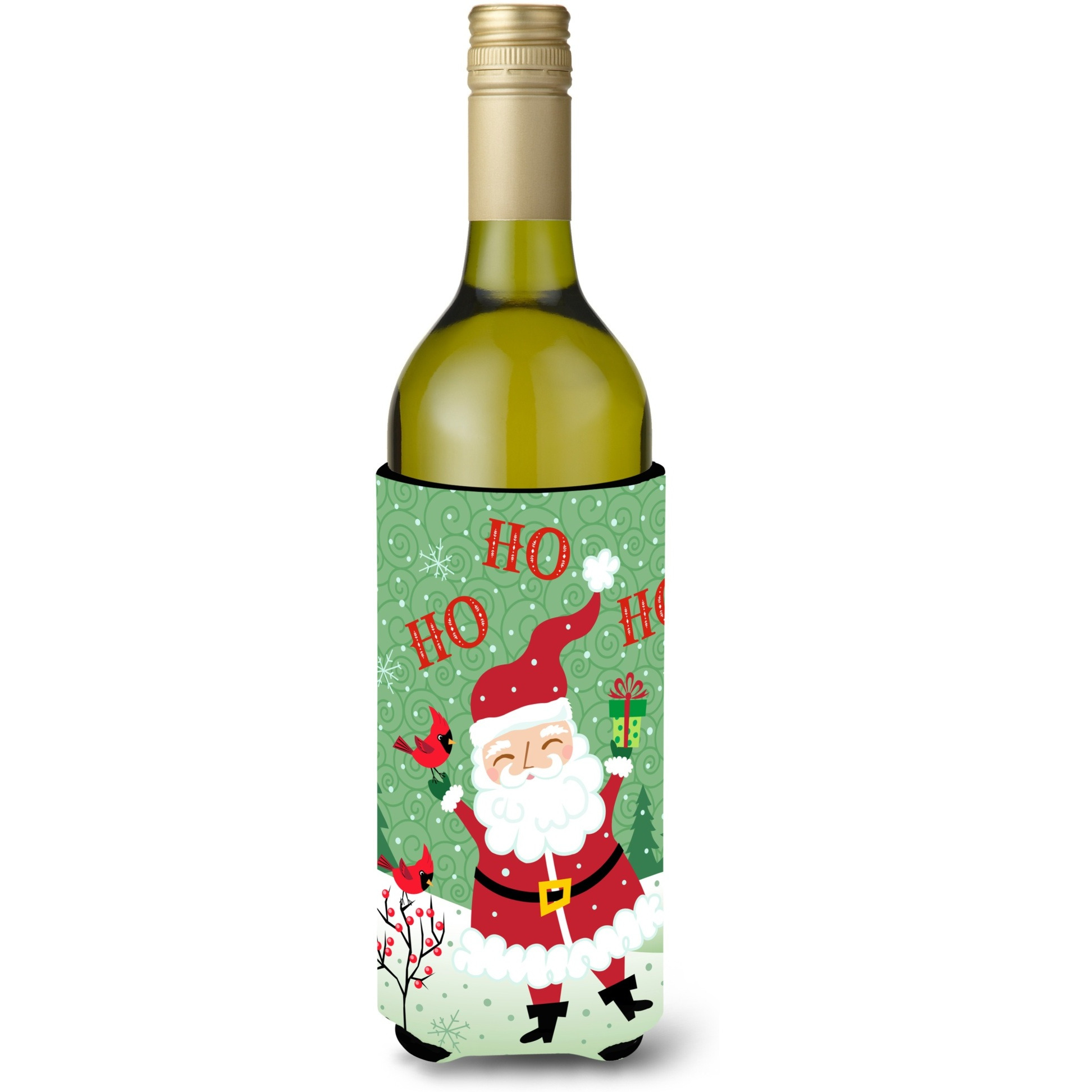 &quotCaroline's Treasures VHA3016LITERK Merry Christmas Santa Claus Ho Ho Ho Wine Bottle Koozie Hugger, Multicolor, 750ml"