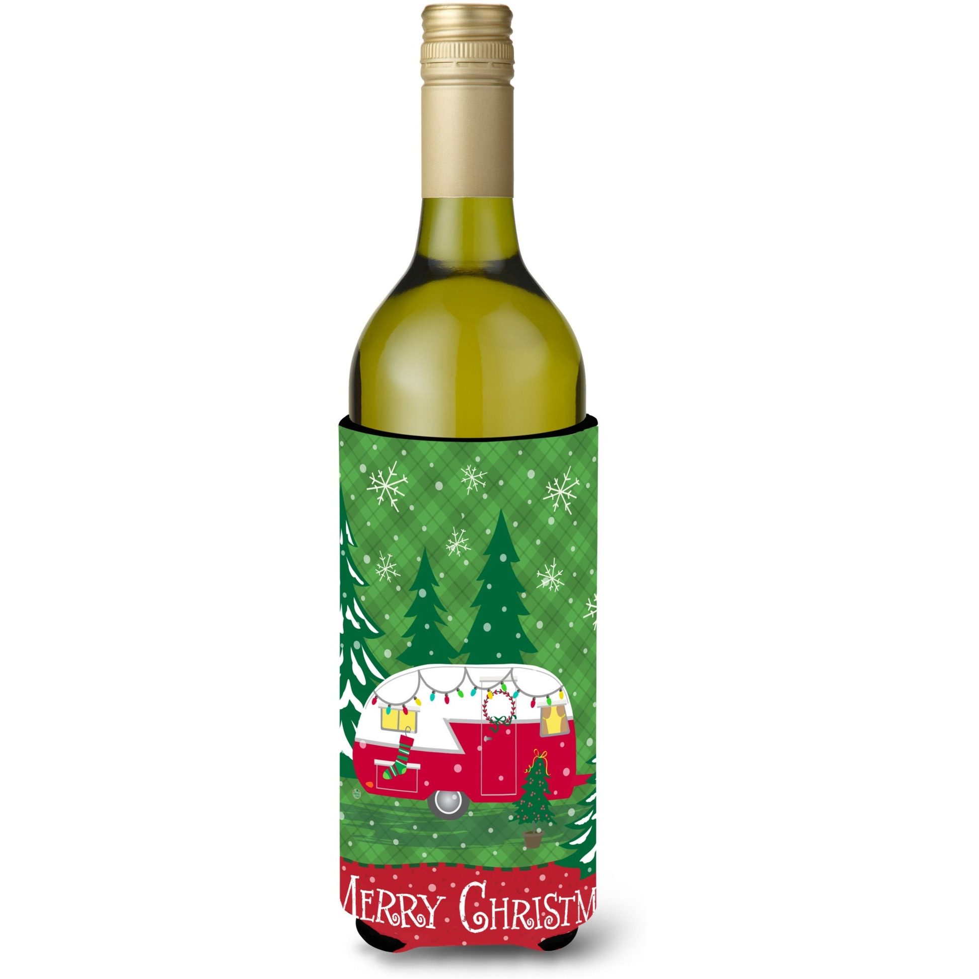 &quotCaroline's Treasures VHA3018LITERK Christmas Vintage Glamping Trailer Wine Bottle Koozie Hugger, Multicolor, 750ml"
