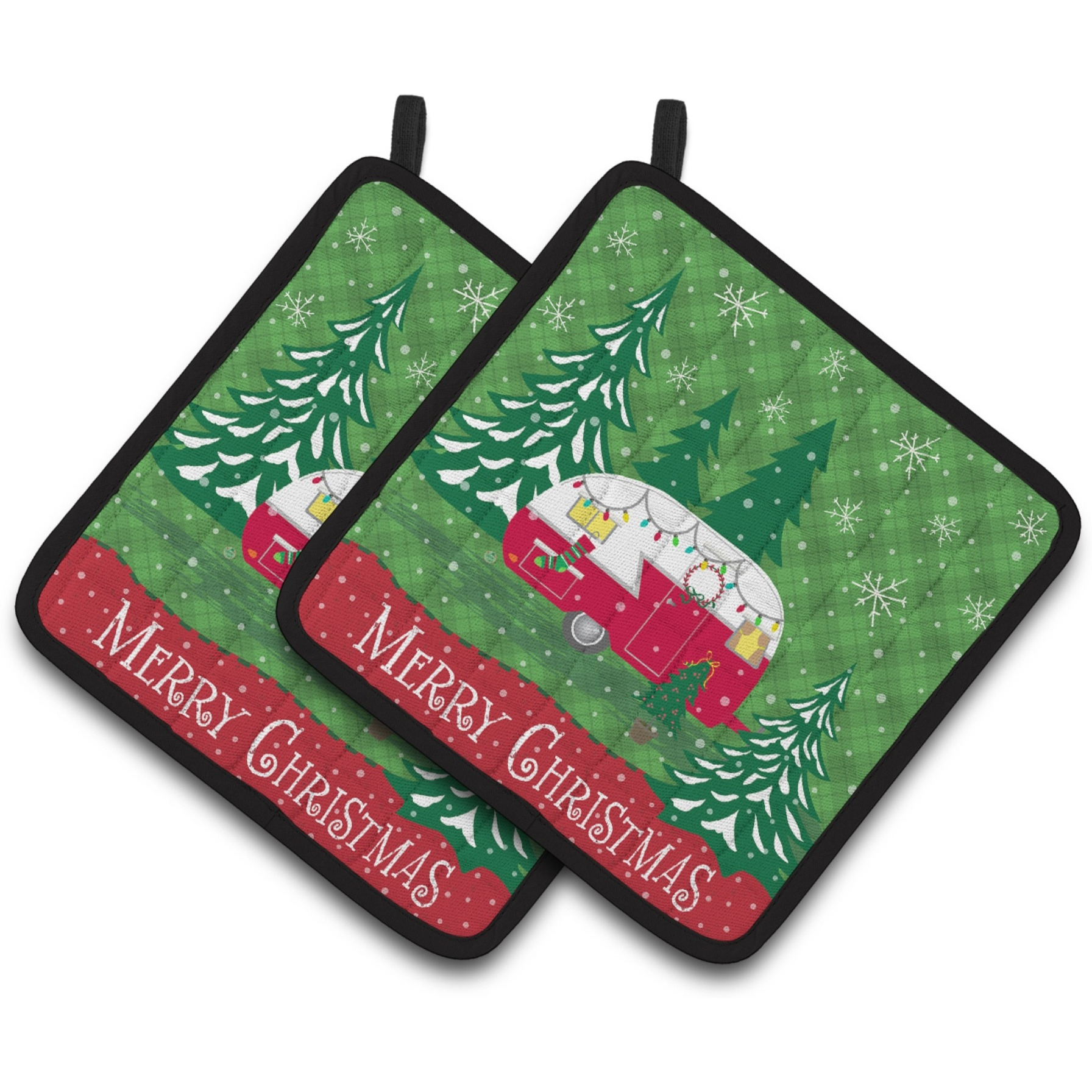 &quotCaroline's Treasures Christmas vintage Glamping Trailer Pair of Pot Holders VHA3018PTHD, 7.5HX7.5W, Multicolor"