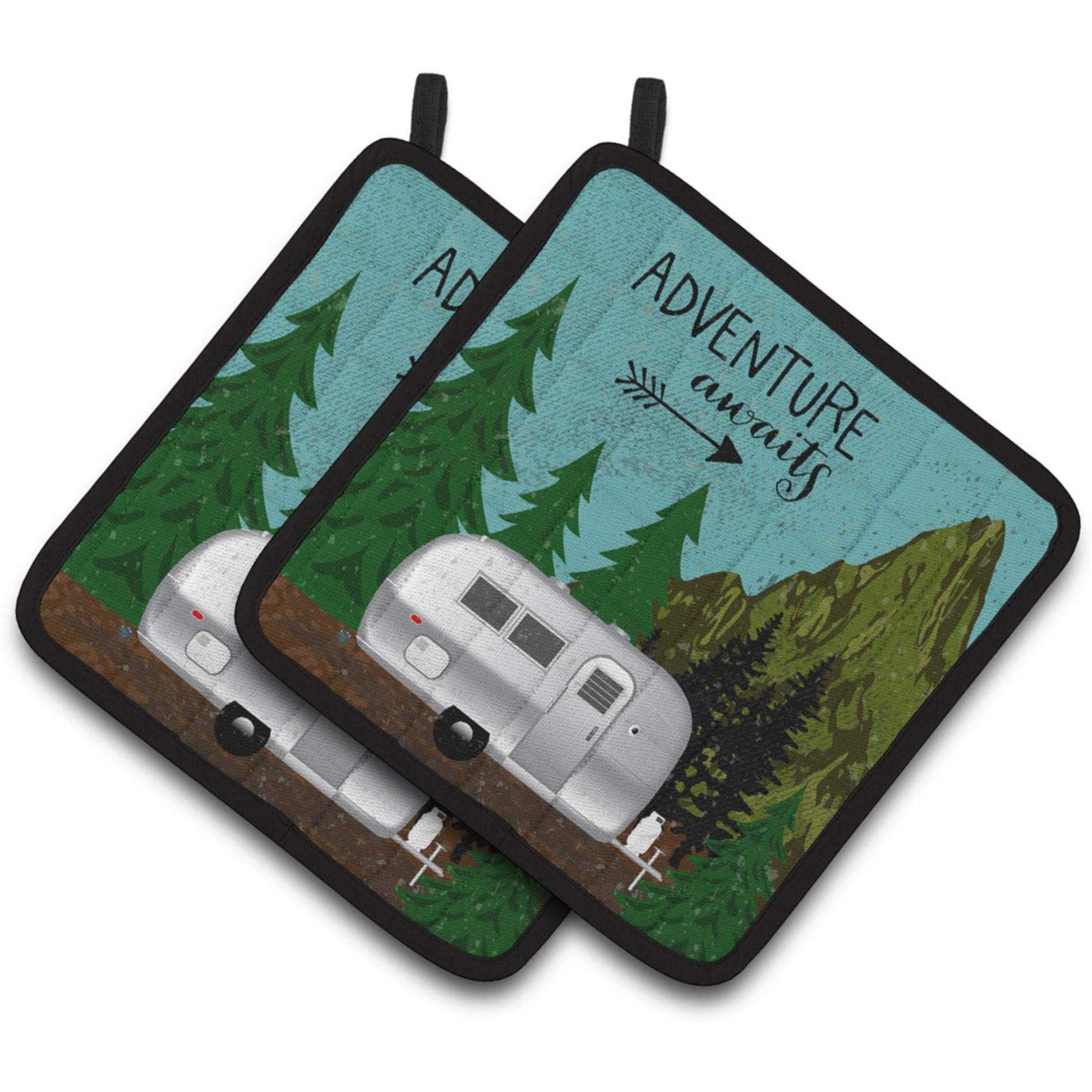 &quotCaroline's Treasures Airstream Camper Adventure Awaits Pair of Pot Holders, 7.5HX7.5W, Multicolor"