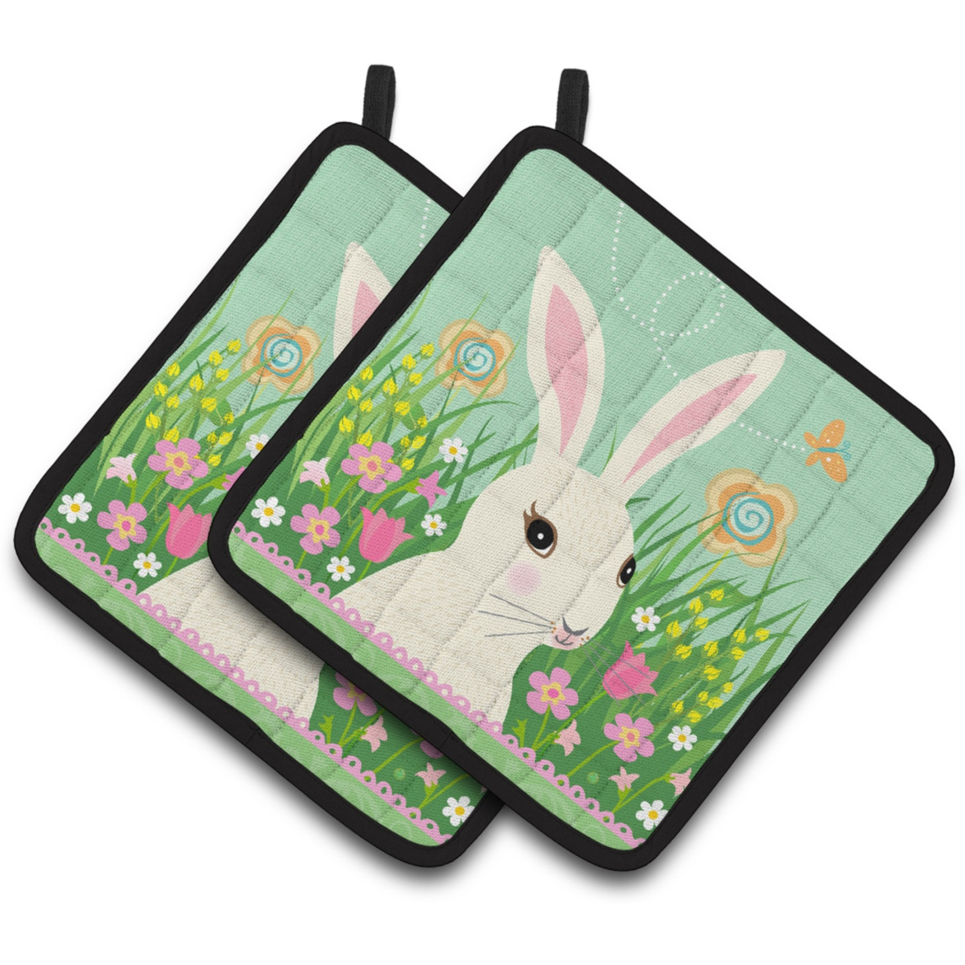 &quotCaroline's Treasures Easter Bunny Rabbit Pair of Pot Holders, 7.5HX7.5W, Multicolor"