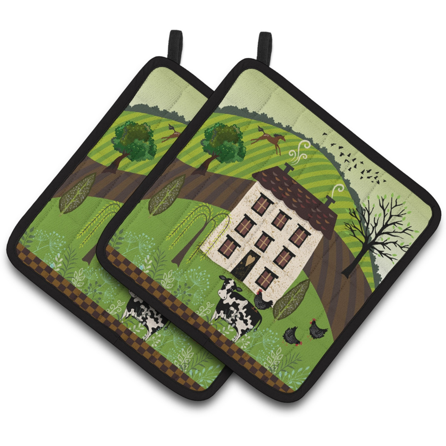 &quotCaroline's Treasures Folk Art Country House Pair of Pot Holders, 7.5HX7.5W, Multicolor"
