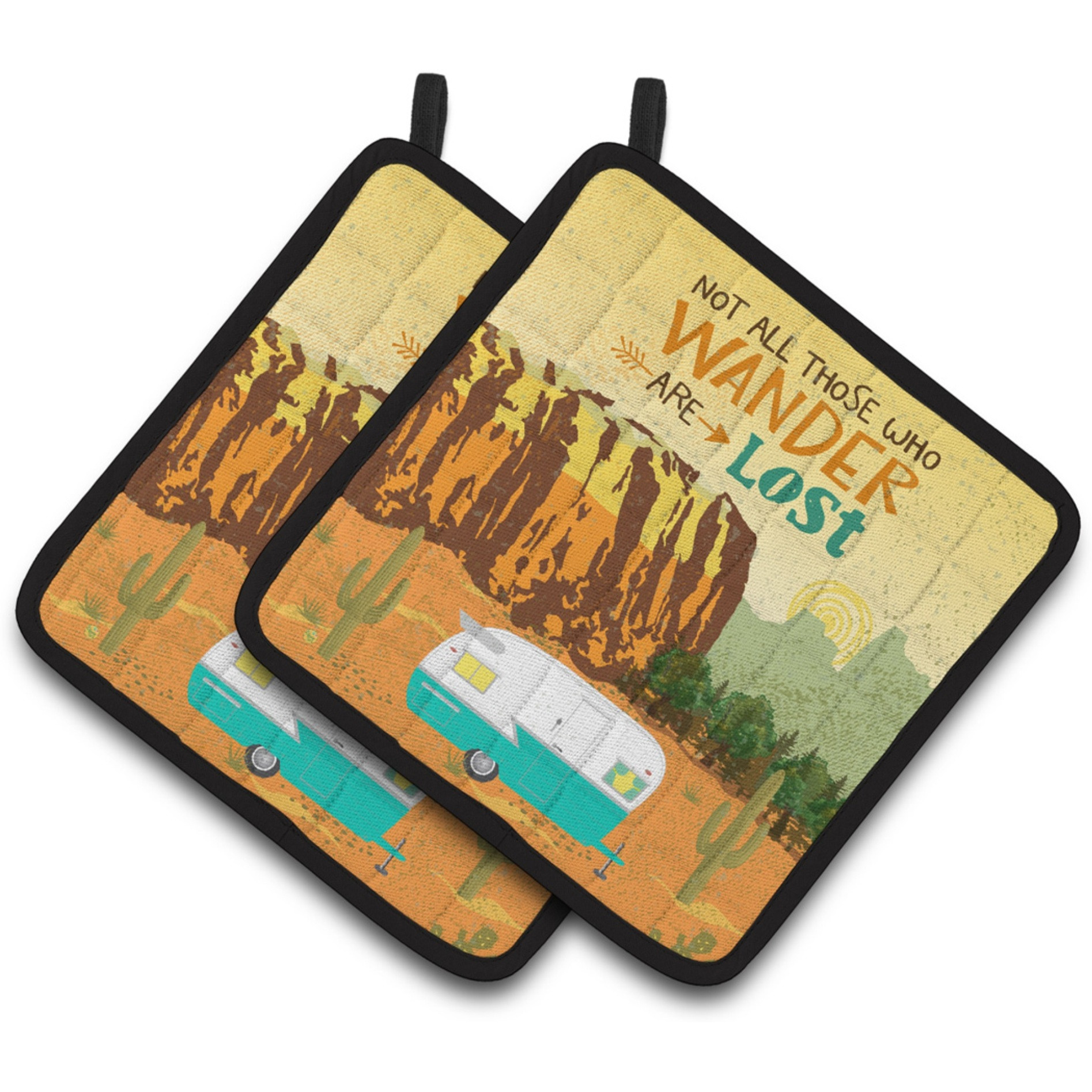 &quotCaroline's Treasures Retro Camper Camping Wander Pair of Pot Holders, 7.5HX7.5W, Multicolor"