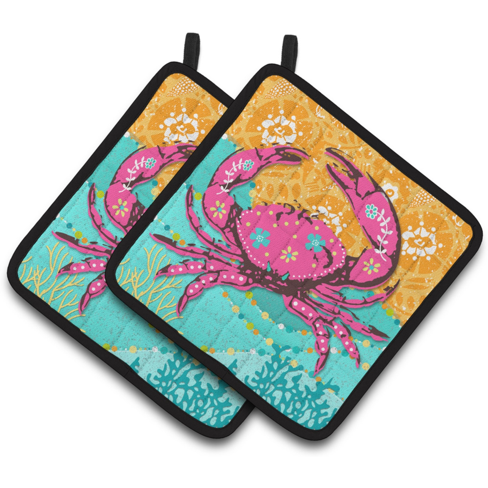 Caroline's Treasures Pink Coastal Crab Pair of Pot Holders