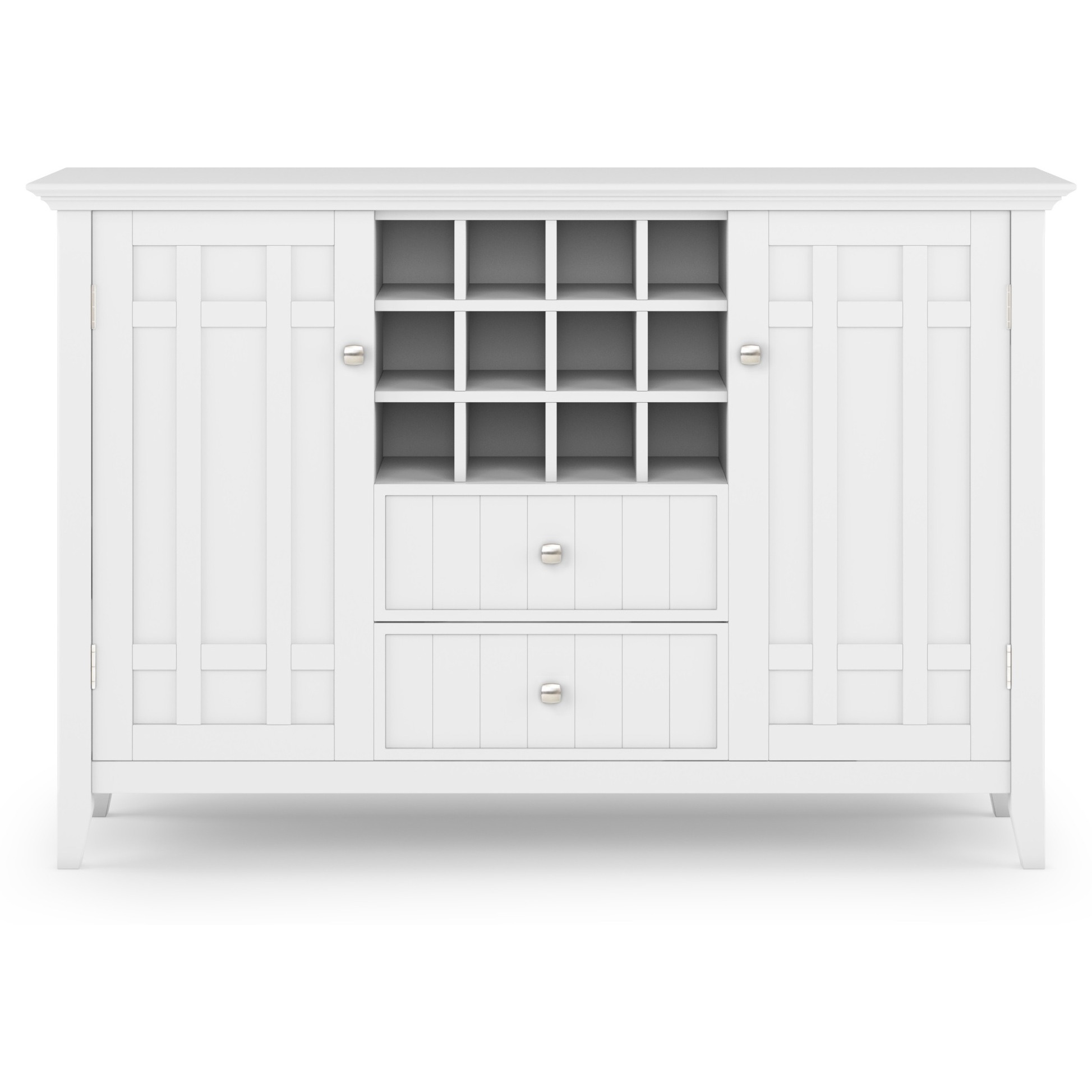 Bedford SOLID WOOD 54 inch Wide Transitional Sideboard Buffet and Wine Rack in White