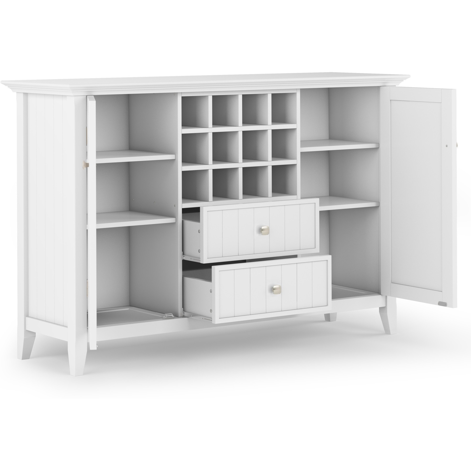 Bedford SOLID WOOD 54 inch Wide Transitional Sideboard Buffet and Wine Rack in White