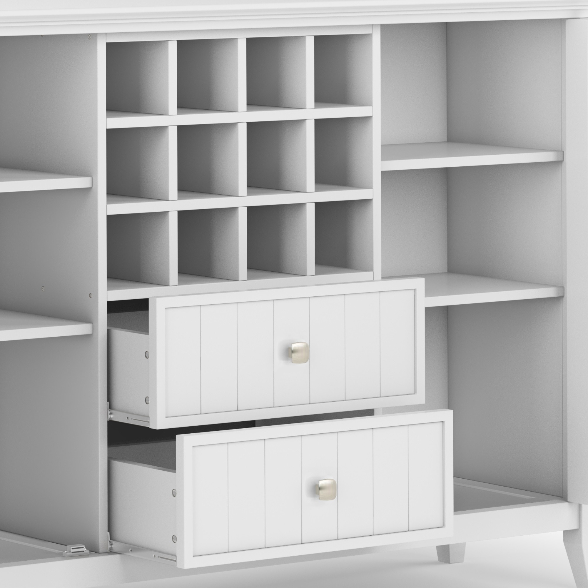 Bedford SOLID WOOD 54 inch Wide Transitional Sideboard Buffet and Wine Rack in White