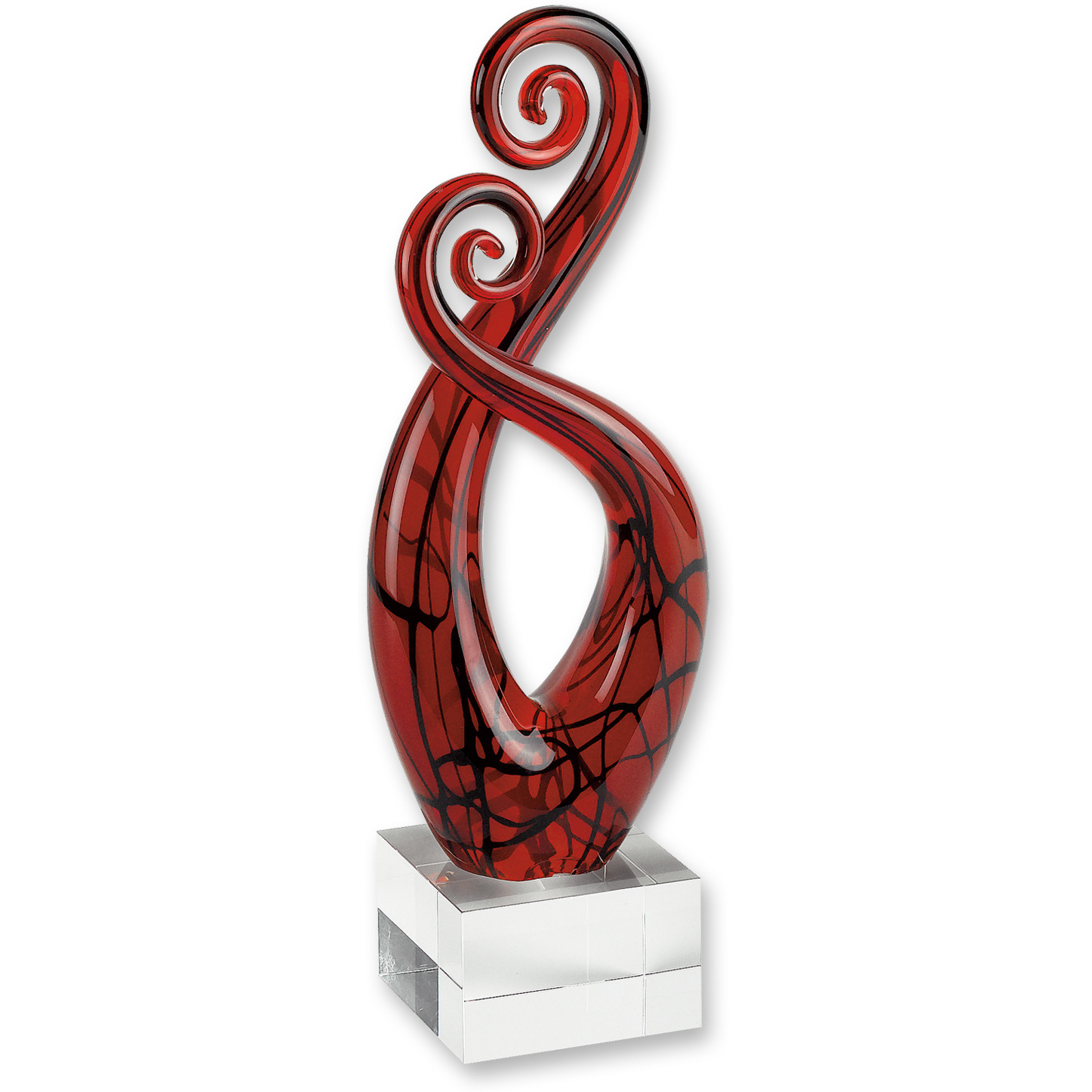 Pietro Murano Style Art Glass Black & Red 13" Centerpiece on Crystal Base
