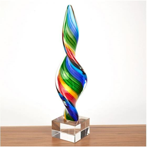 Rainbow Murano Style Art Glass Corkscrew Centerpiece on Base 14&quotH