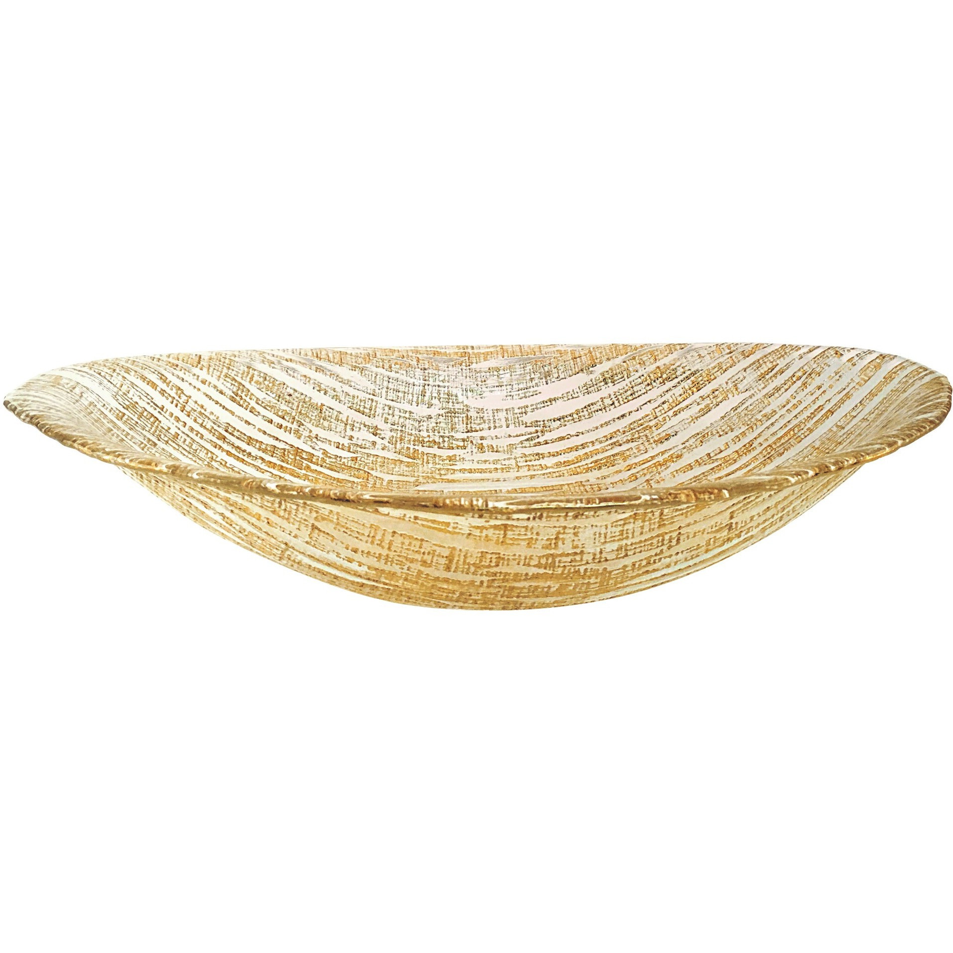Secret Treasure Gold Accent Handcrafted  Glass  15" X 9" Oval Salad or Centerpiece Bowl