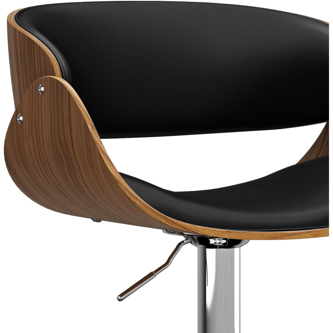 Amery Mid-Century Modern Adjustable Swivel Bar Stool in Black Faux Leather