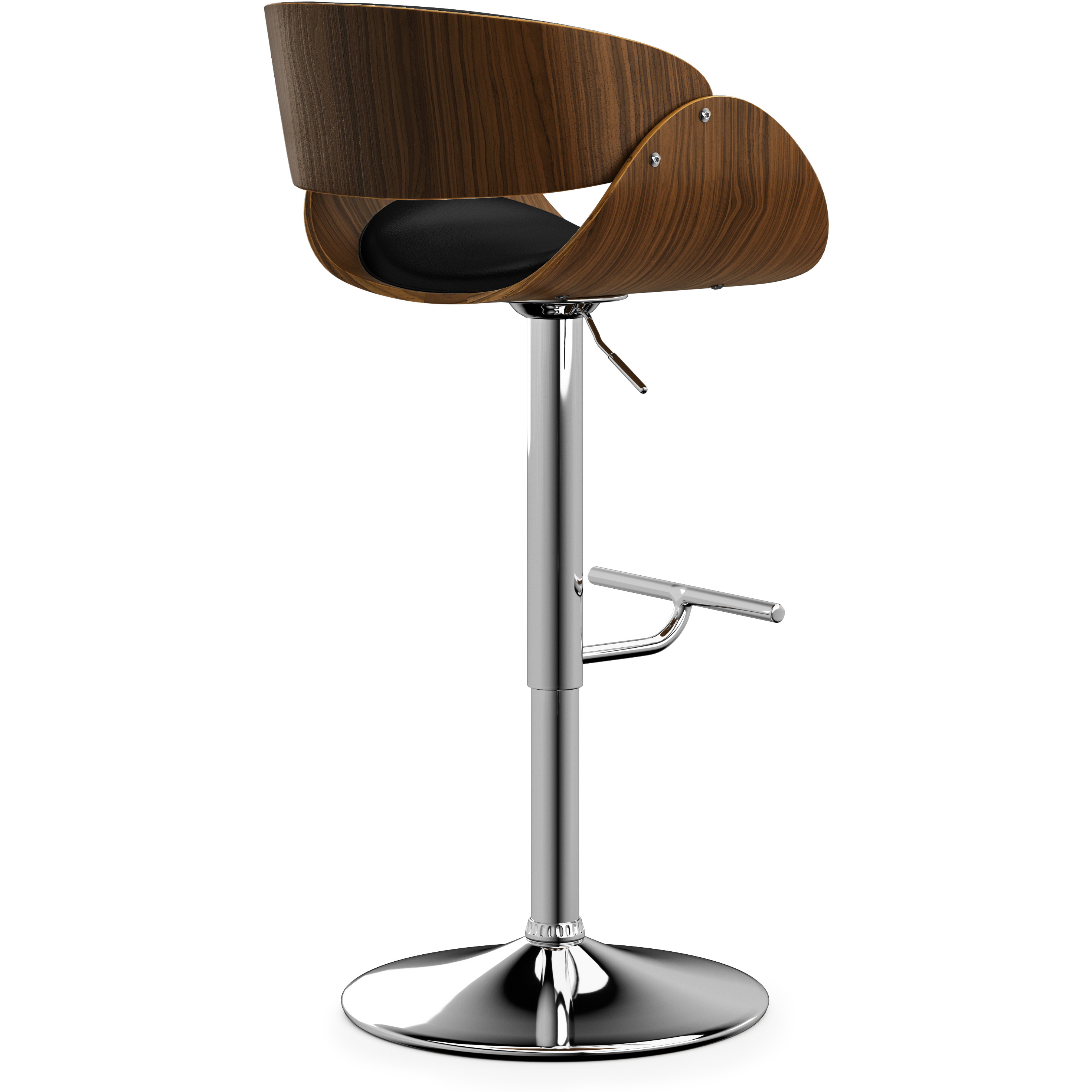 Amery Mid-Century Modern Adjustable Swivel Bar Stool in Black Faux Leather