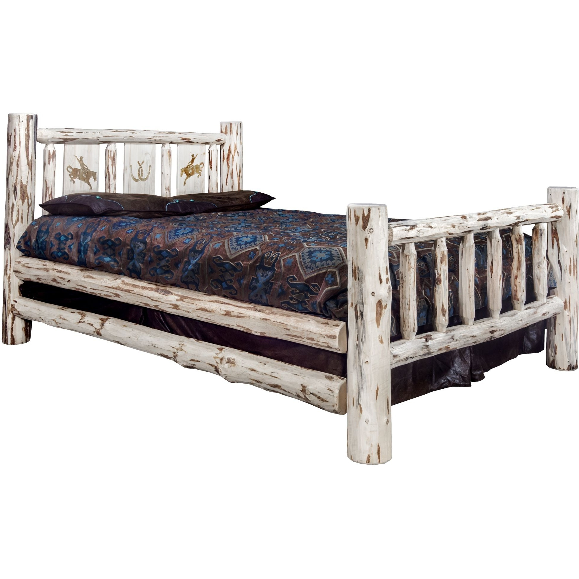 Montana Collection King Bed w/ Laser Engraved Bronc Design, Ready to Finish