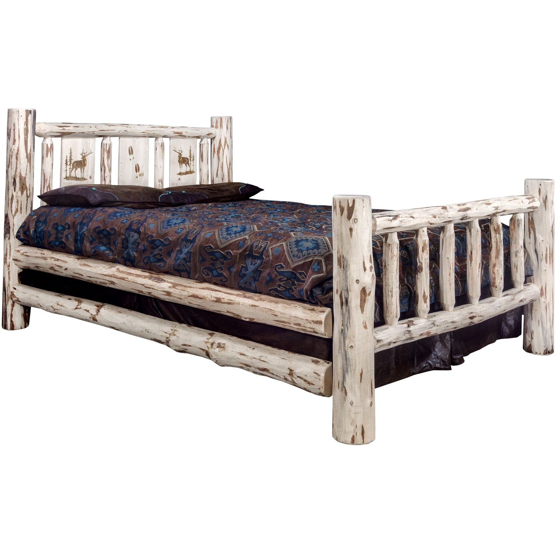 Montana Collection King Bed w/ Laser Engraved Elk Design, Ready to Finish
