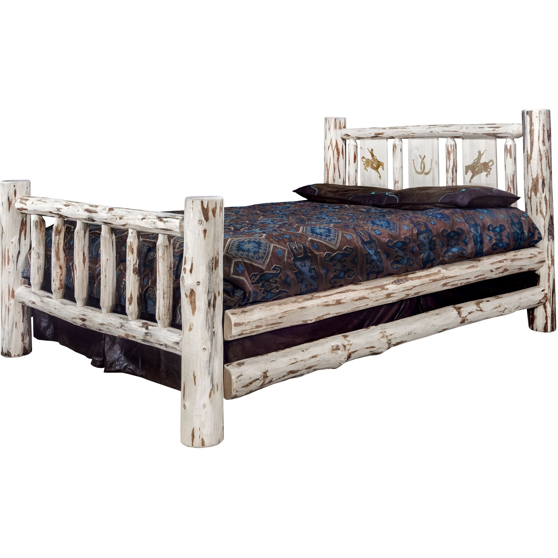 Montana Collection California King Bed w/ Laser Engraved Bronc Design, Ready to Finish
