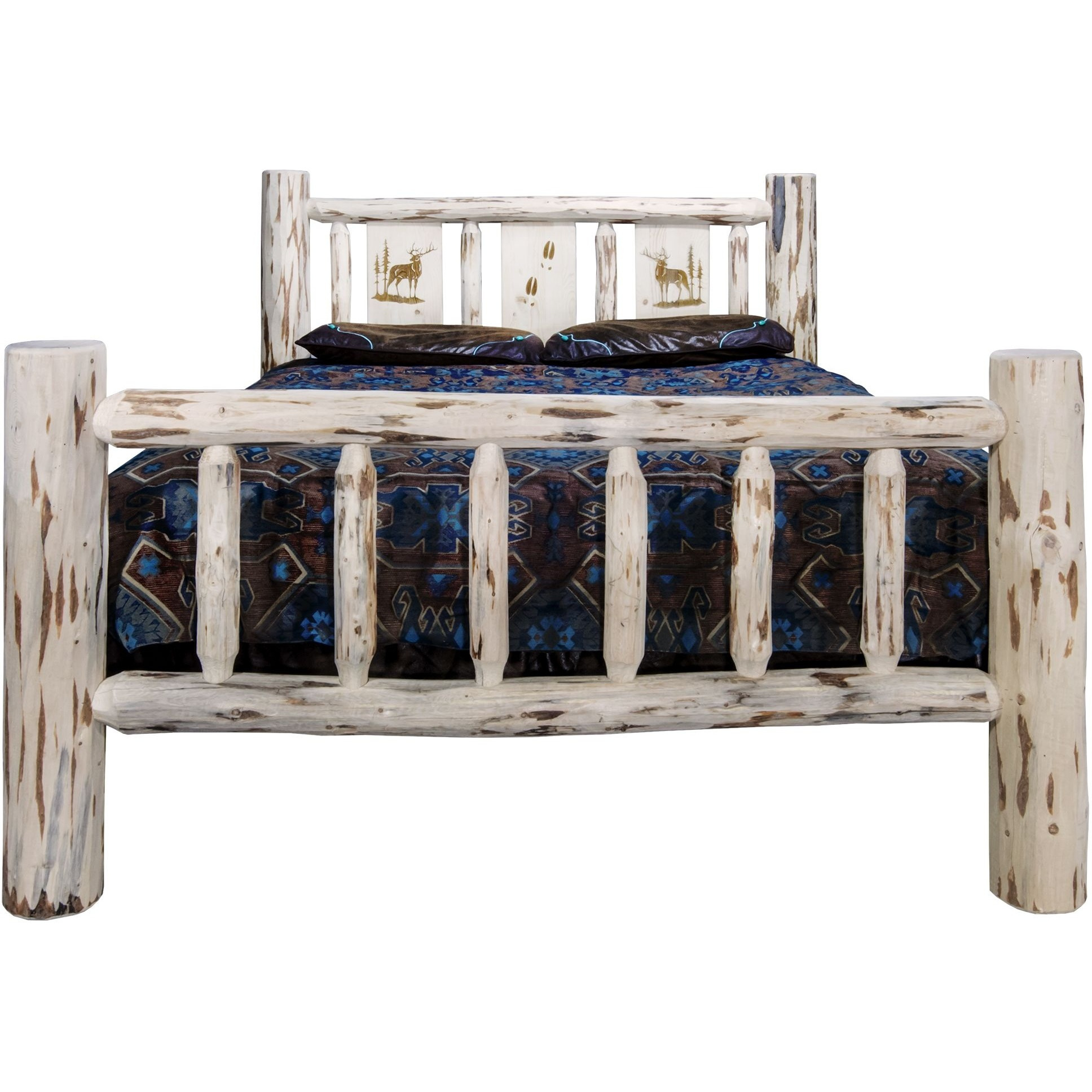 Montana Collection California King Bed w/ Laser Engraved Bronc Design, Ready to Finish