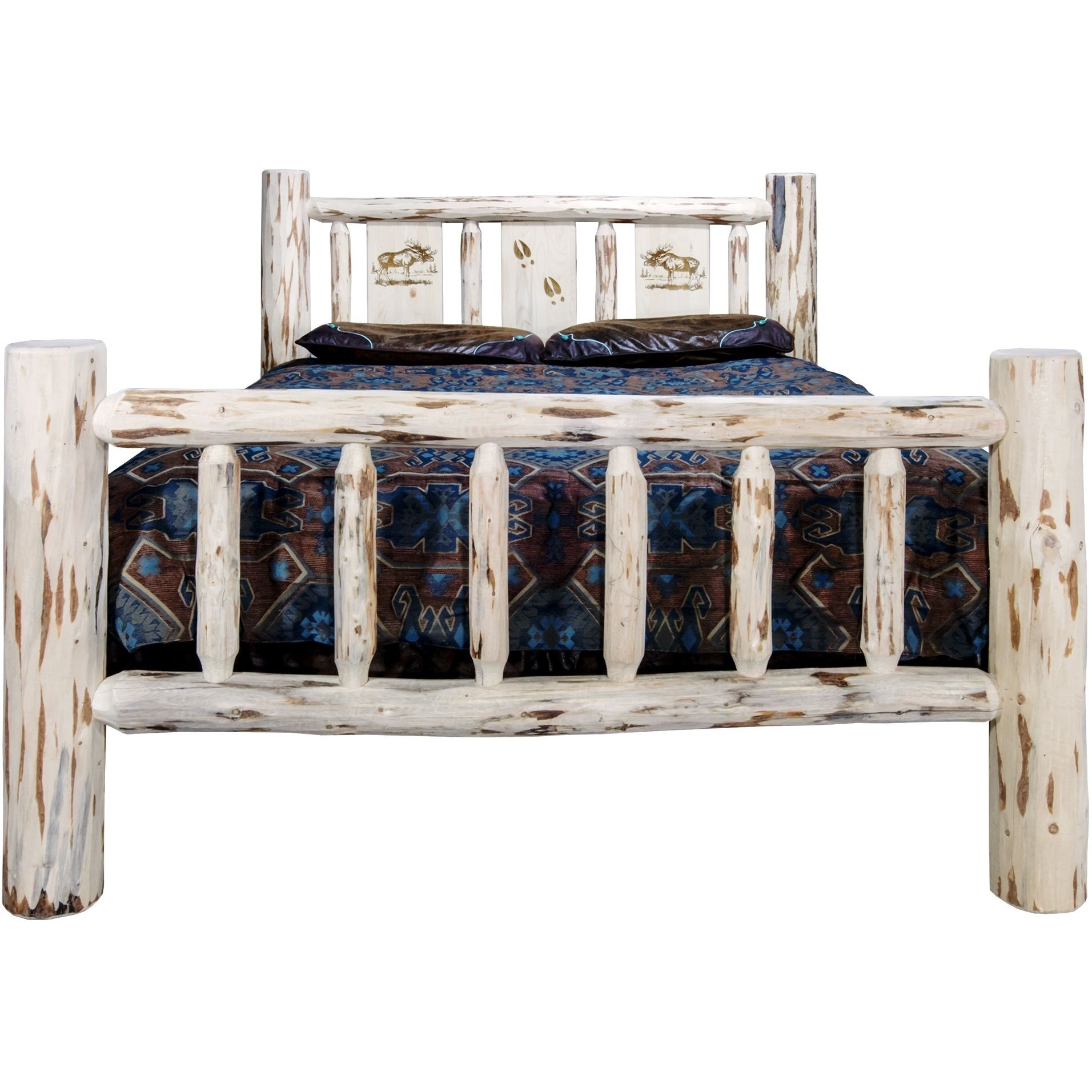 Montana Collection California King Bed w/ Laser Engraved Moose Design, Ready to Finish