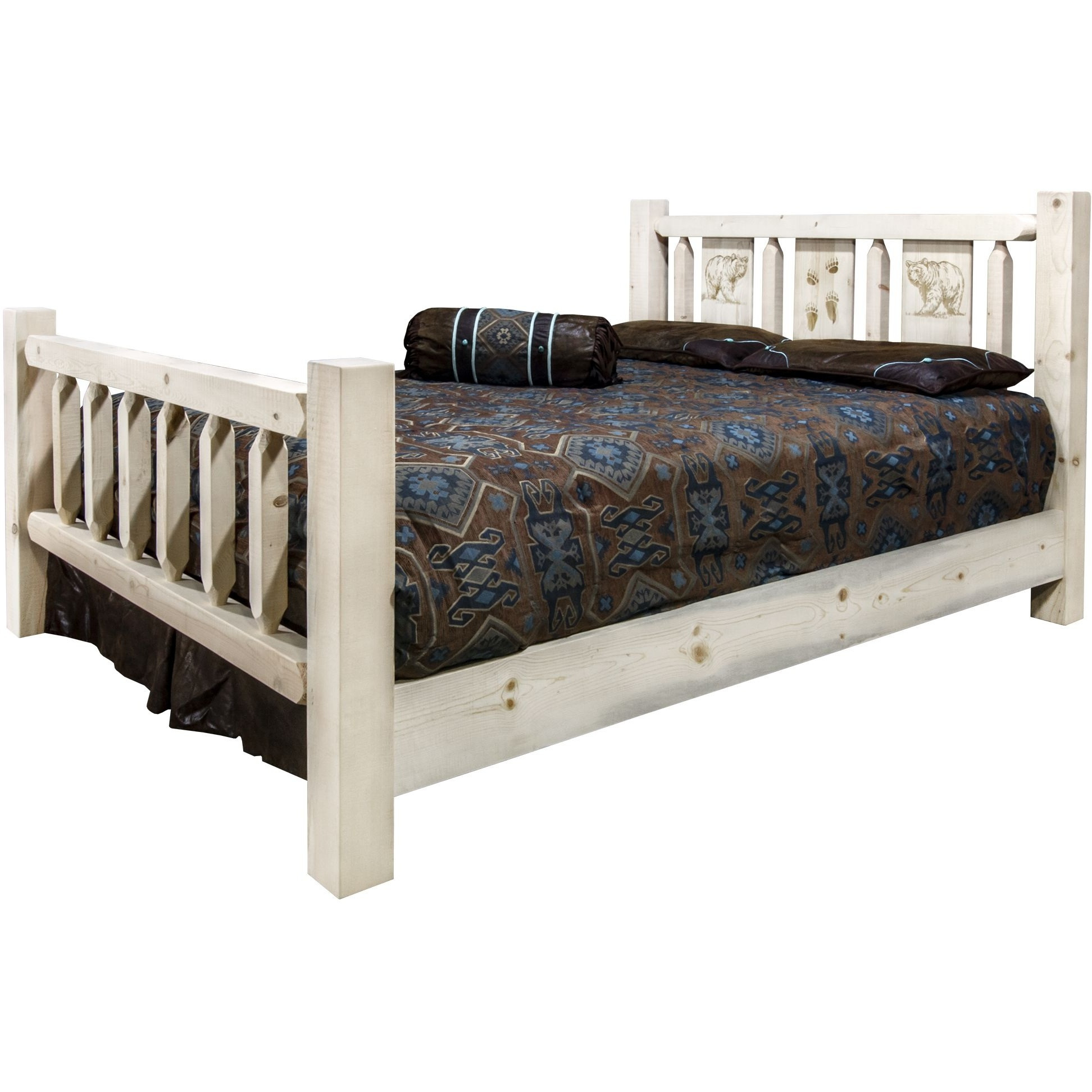 Homestead Collection King Bed w/ Laser Engraved Bear Design, Ready to Finish