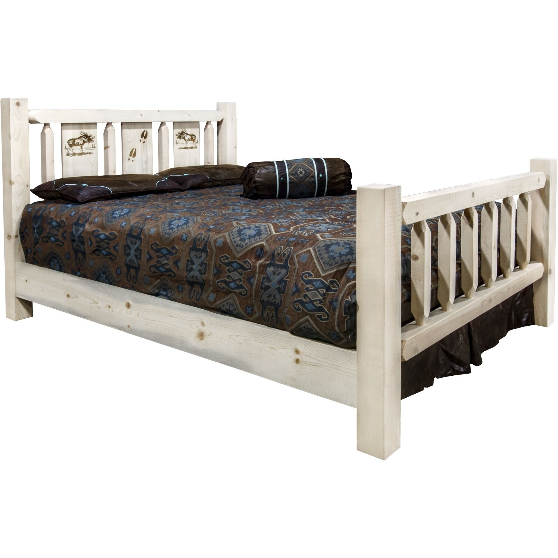 Homestead Collection King Bed w/ Laser Engraved Moose Design, Ready to Finish