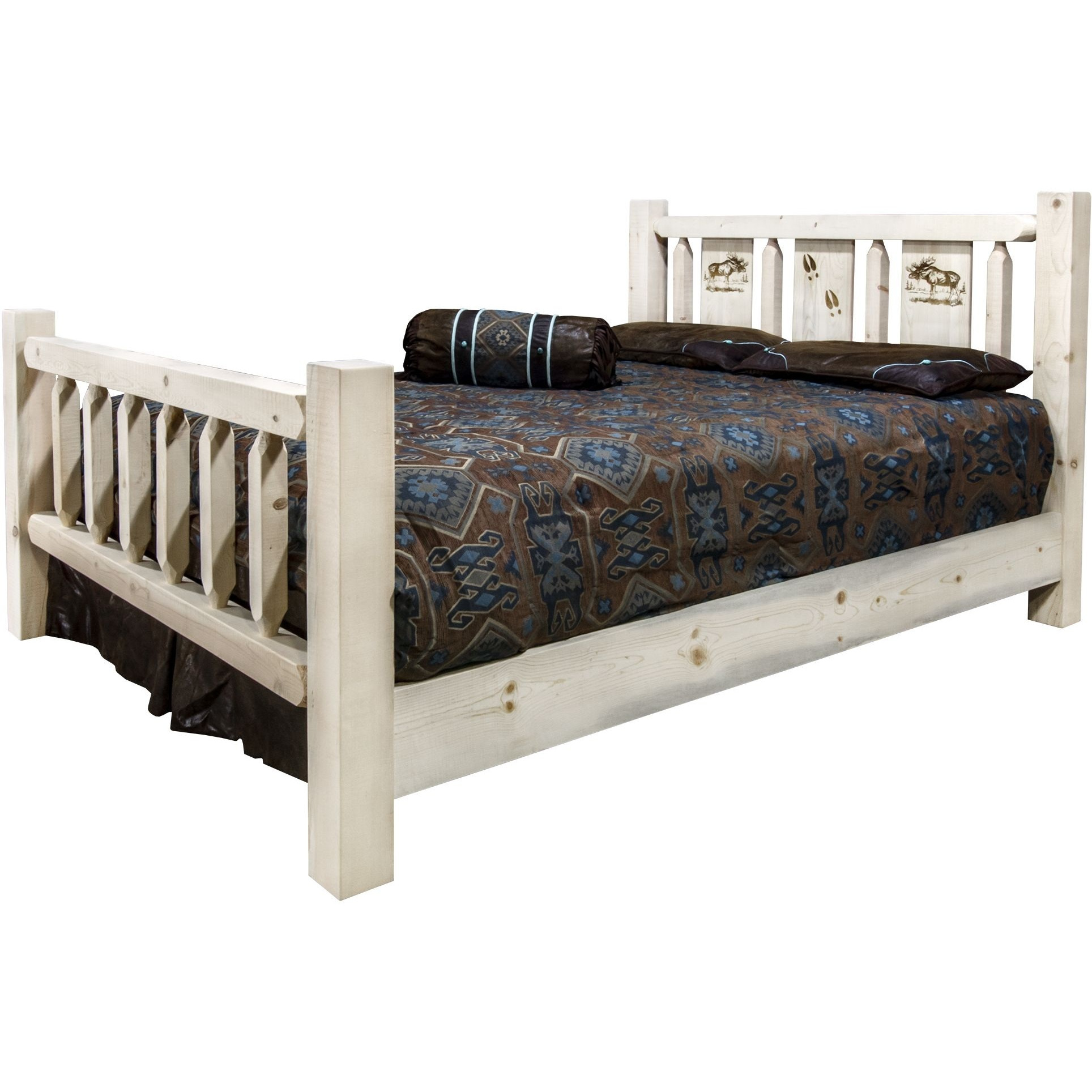 Homestead Collection King Bed w/ Laser Engraved Moose Design, Ready to Finish