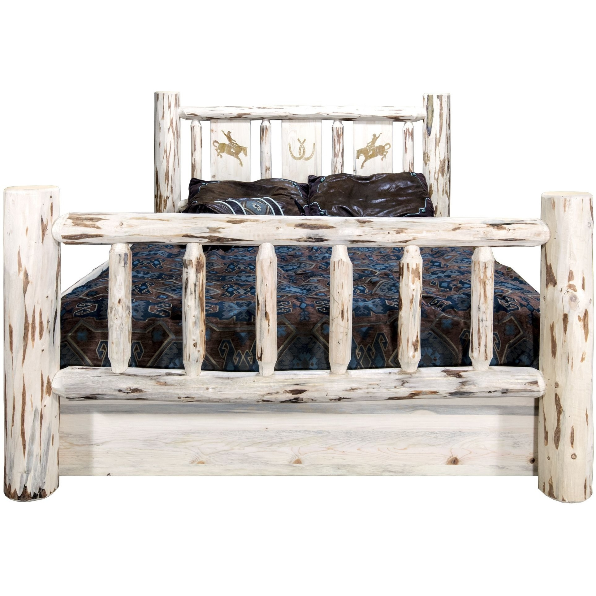 Montana Collection Twin Storage Bed w/ Laser Engraved Bronc Design, Ready to Finish