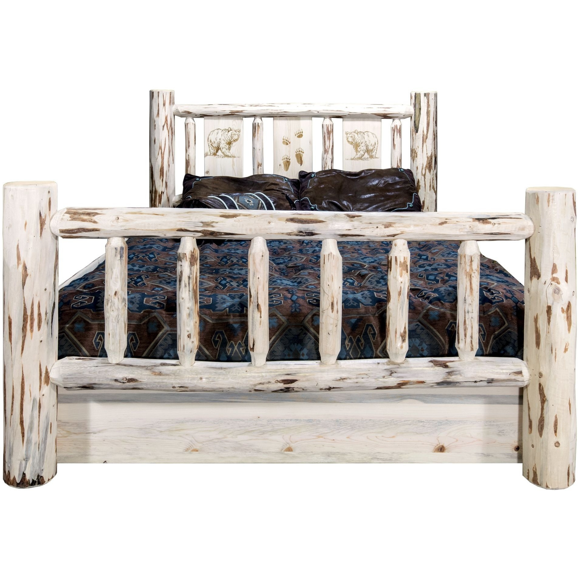 Montana Collection King Storage Bed w/ Laser Engraved Bear Design, Ready to Finish