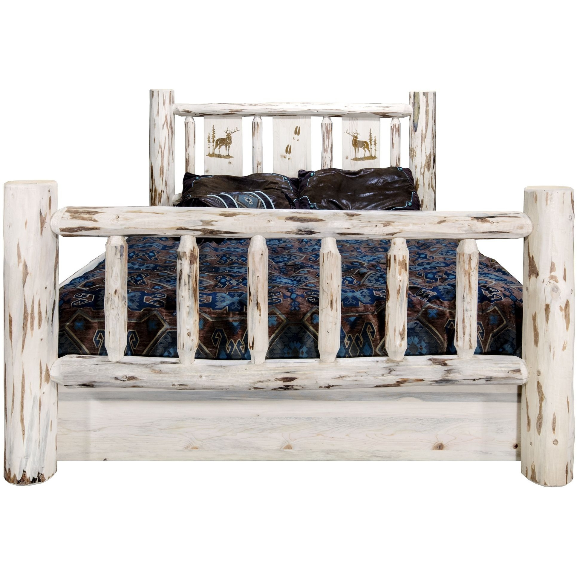 Montana Collection King Storage Bed w/ Laser Engraved Elk Design, Ready to Finish