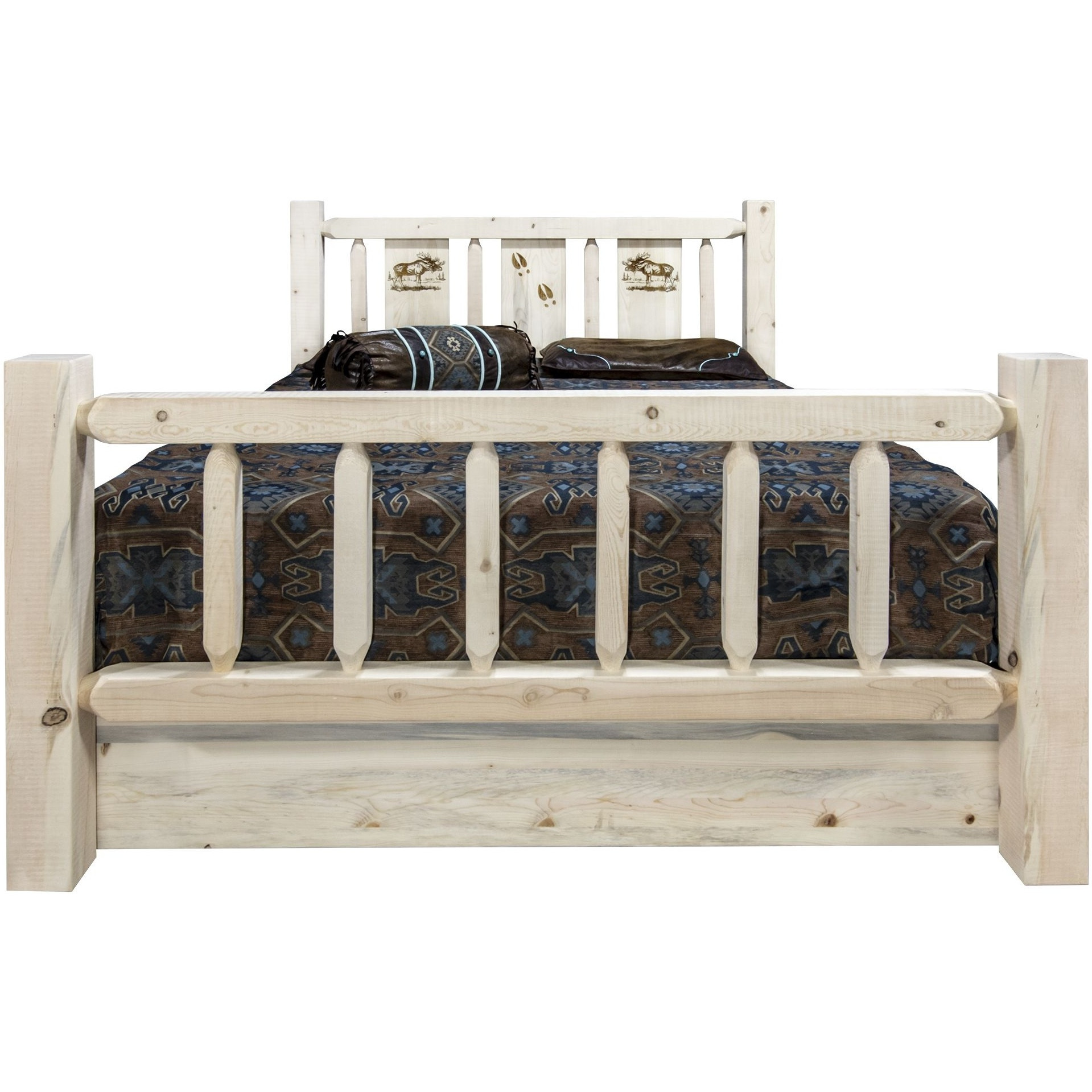 Homestead Collection Full Storage Bed w/ Laser Engraved Moose Design, Clear Lacquer Finish