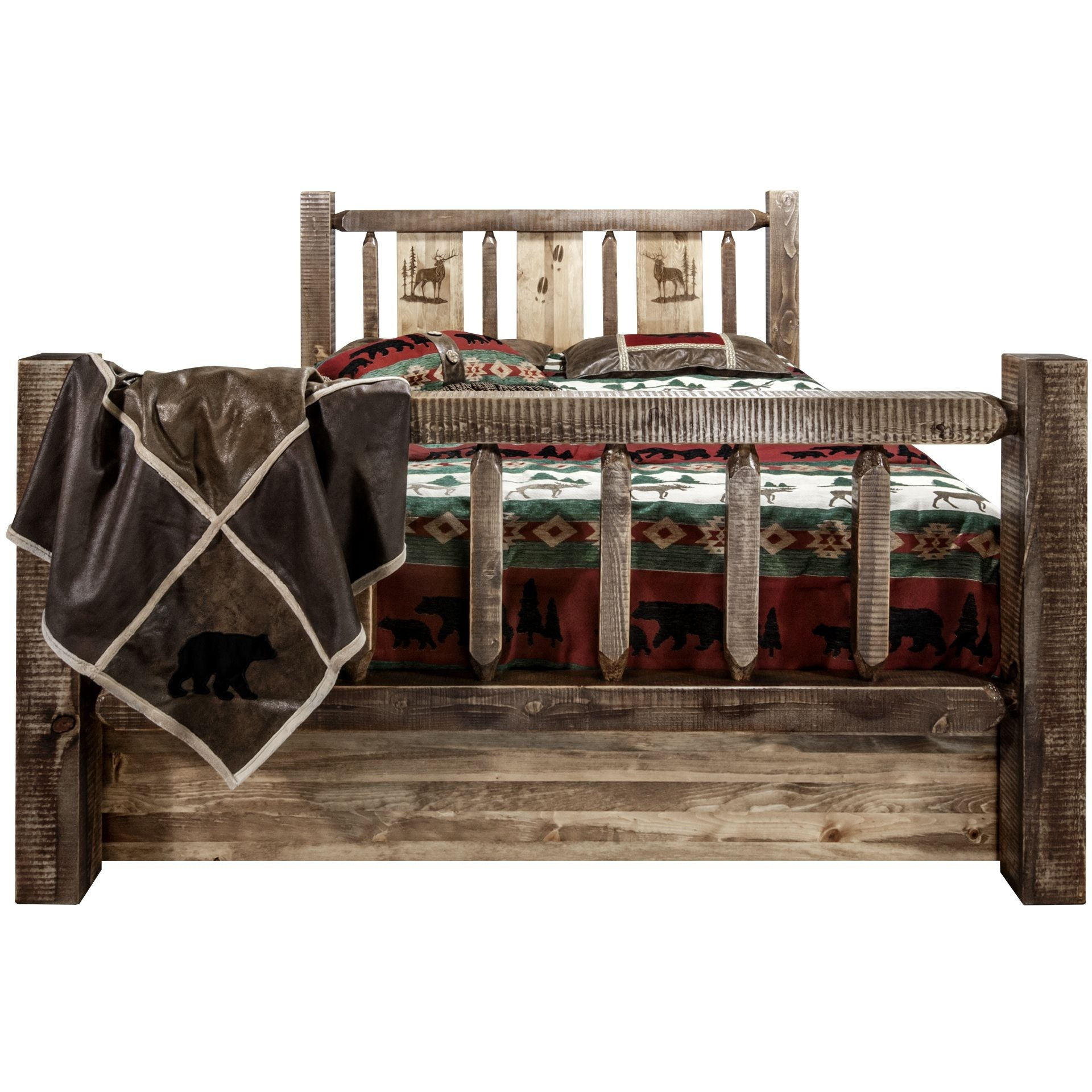 Homestead Collection Twin Storage Bed w/ Laser Engraved Elk Design, Stain & Clear Lacquer Finish