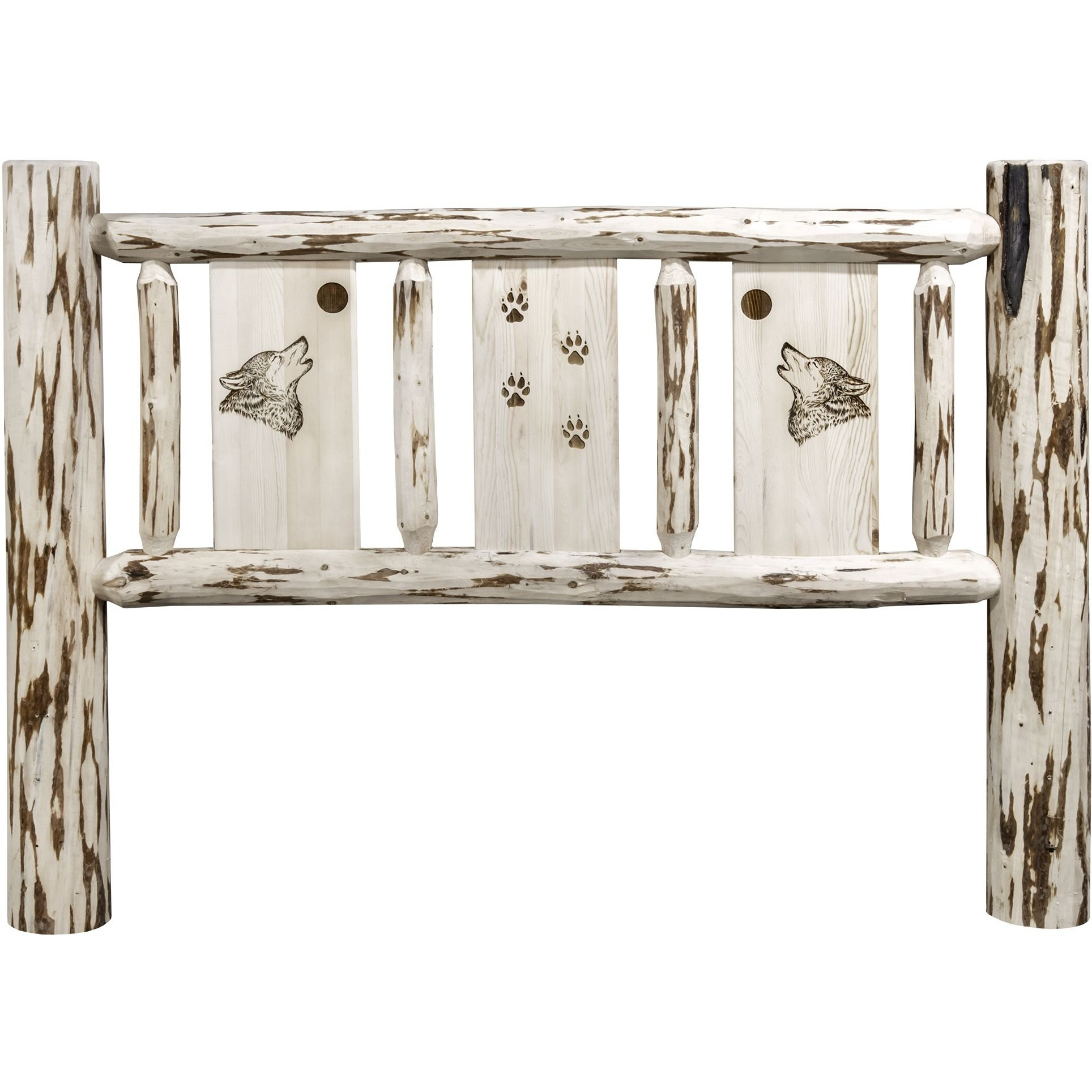 Montana Collection Twin Headboard w/ Laser Engraved Wolf Design, Ready to Finish