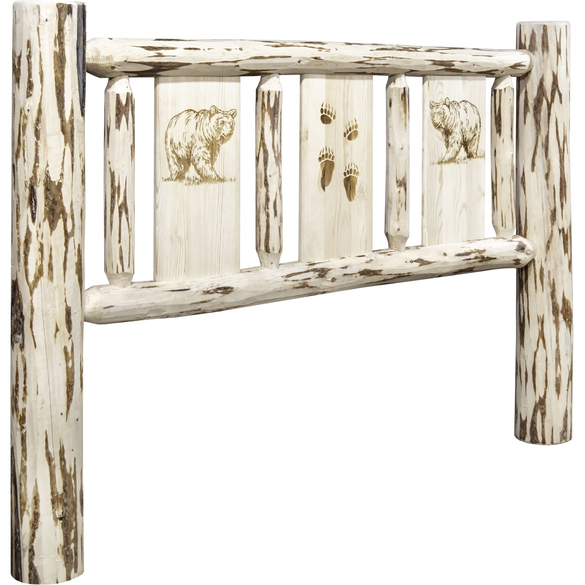 Montana Collection Twin Headboard w/ Laser Engraved Bear Design, Clear Lacquer Finish