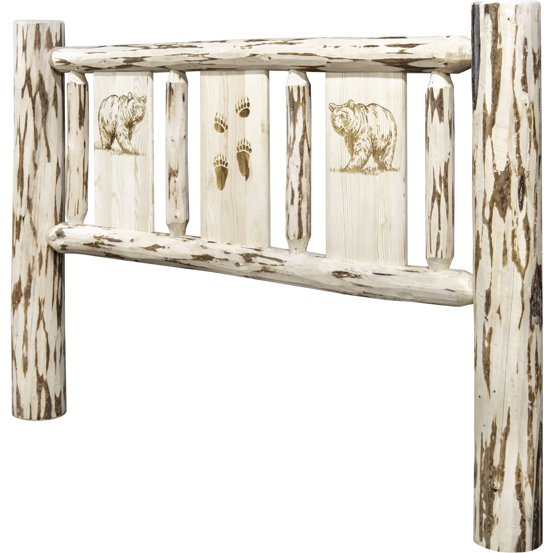 Montana Collection Twin Headboard w/ Laser Engraved Bear Design, Clear Lacquer Finish