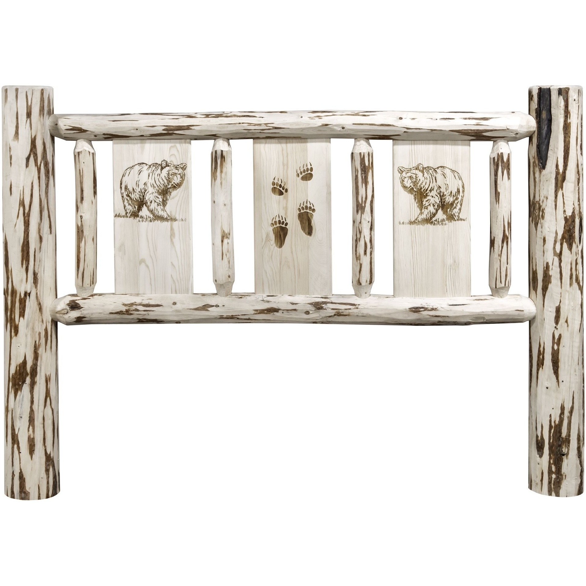 Montana Collection Twin Headboard w/ Laser Engraved Bear Design, Clear Lacquer Finish