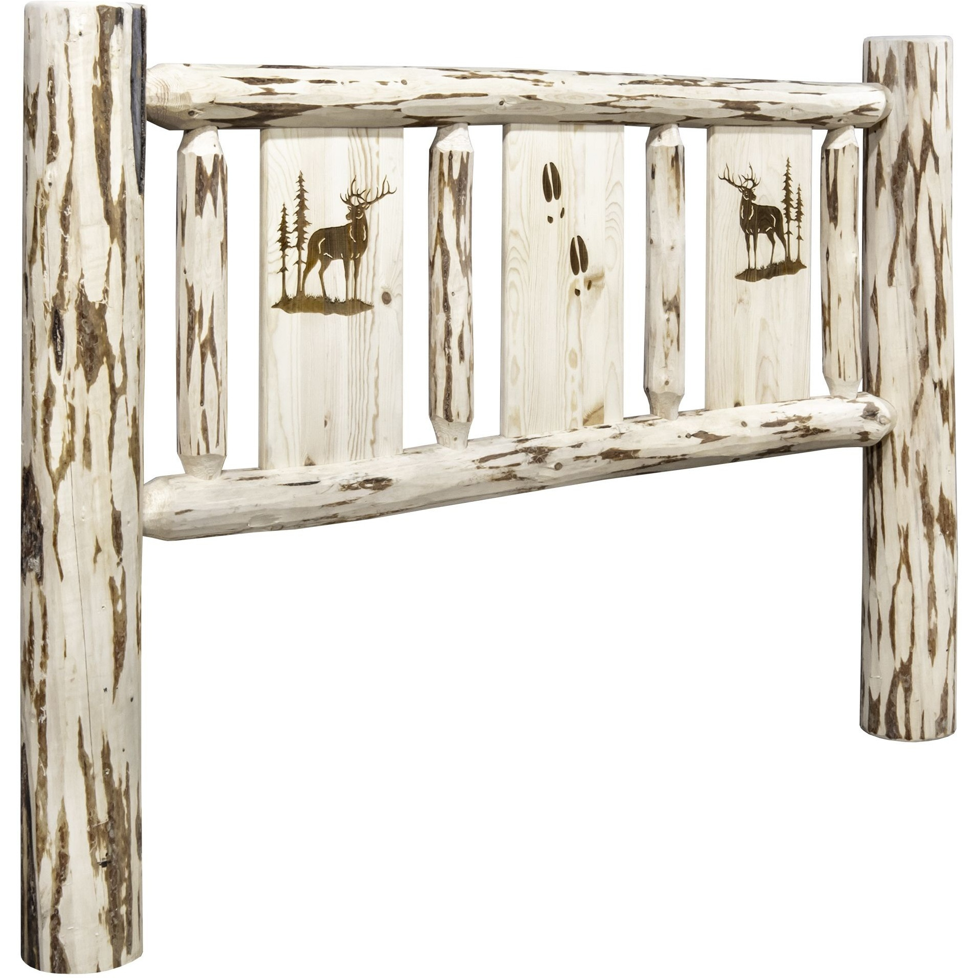 Montana Collection Twin Headboard w/ Laser Engraved Elk Design, Clear Lacquer Finish