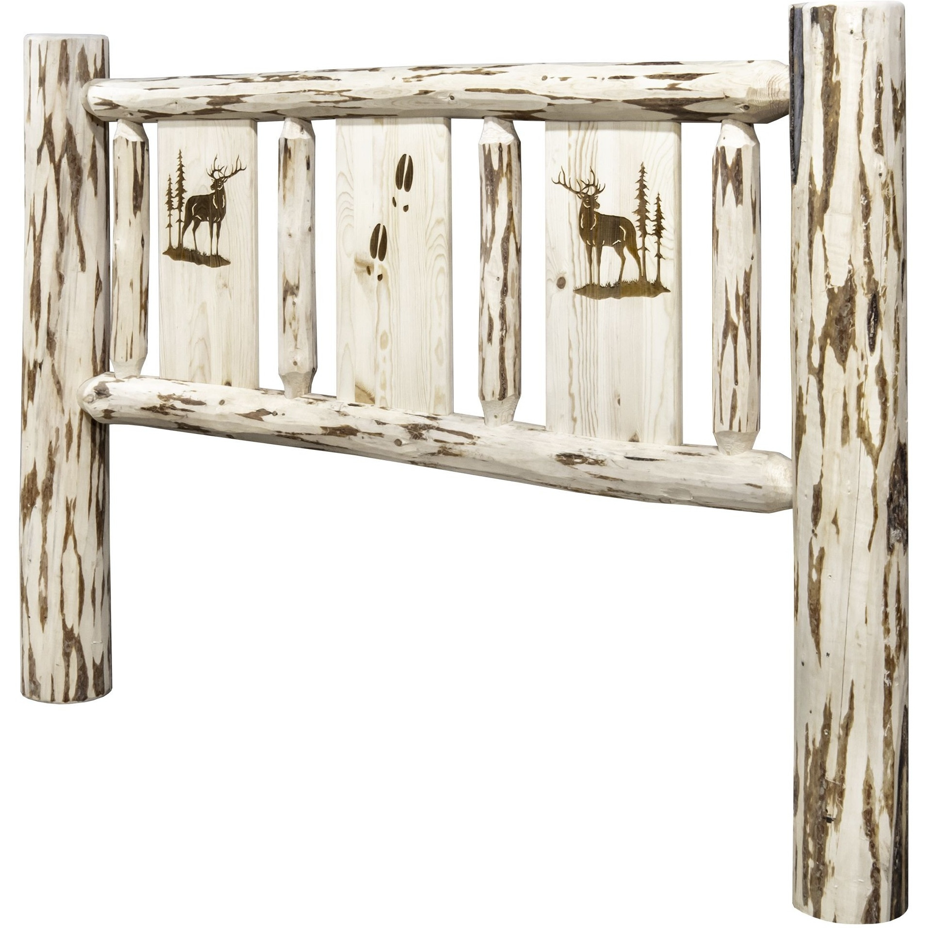 Montana Collection Twin Headboard w/ Laser Engraved Elk Design, Clear Lacquer Finish